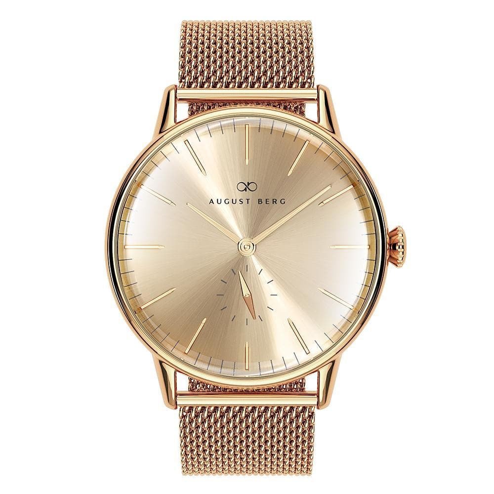 August Berg 32mm Gold Dial Milanese Strap Unisex Watch 10140D02MGD - Elegant Dress Watch for Men & Women | Perfect for Business, Formal Events & Everyday Wear