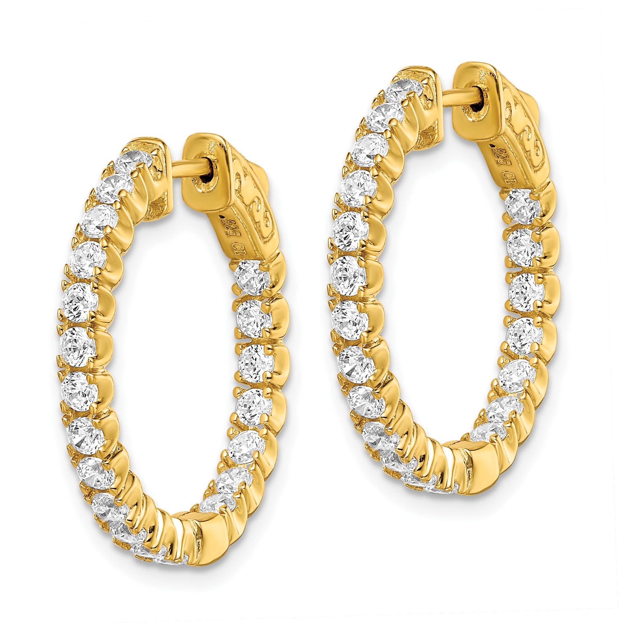 925 Sterling Silver Gold Plated 2.25mm Cubic Zirconia CZ Round Hinged Small Hoop Earrings for Women - Elegant Everyday Jewelry Gift for Birthday, Anniversary & Special Occasions