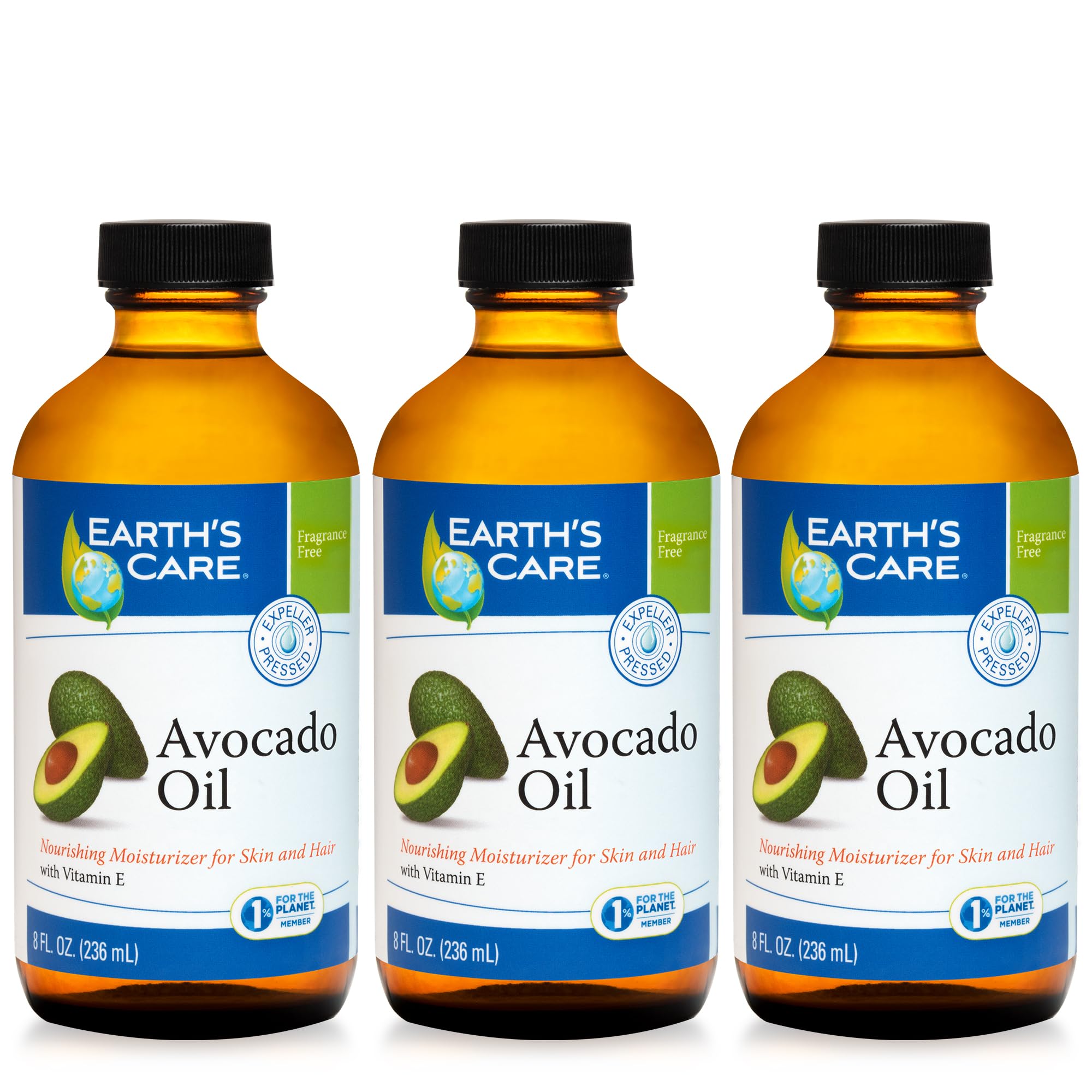 Earth's Care Pure Avocado Oil for Hair & Skin - Vitamin E Enriched - 8 Fl Oz (Pack of 3) - Natural Moisturizer for Dry Hair, Scalp Care & Skin Hydration - Perfect for DIY Beauty & Massage Therapy