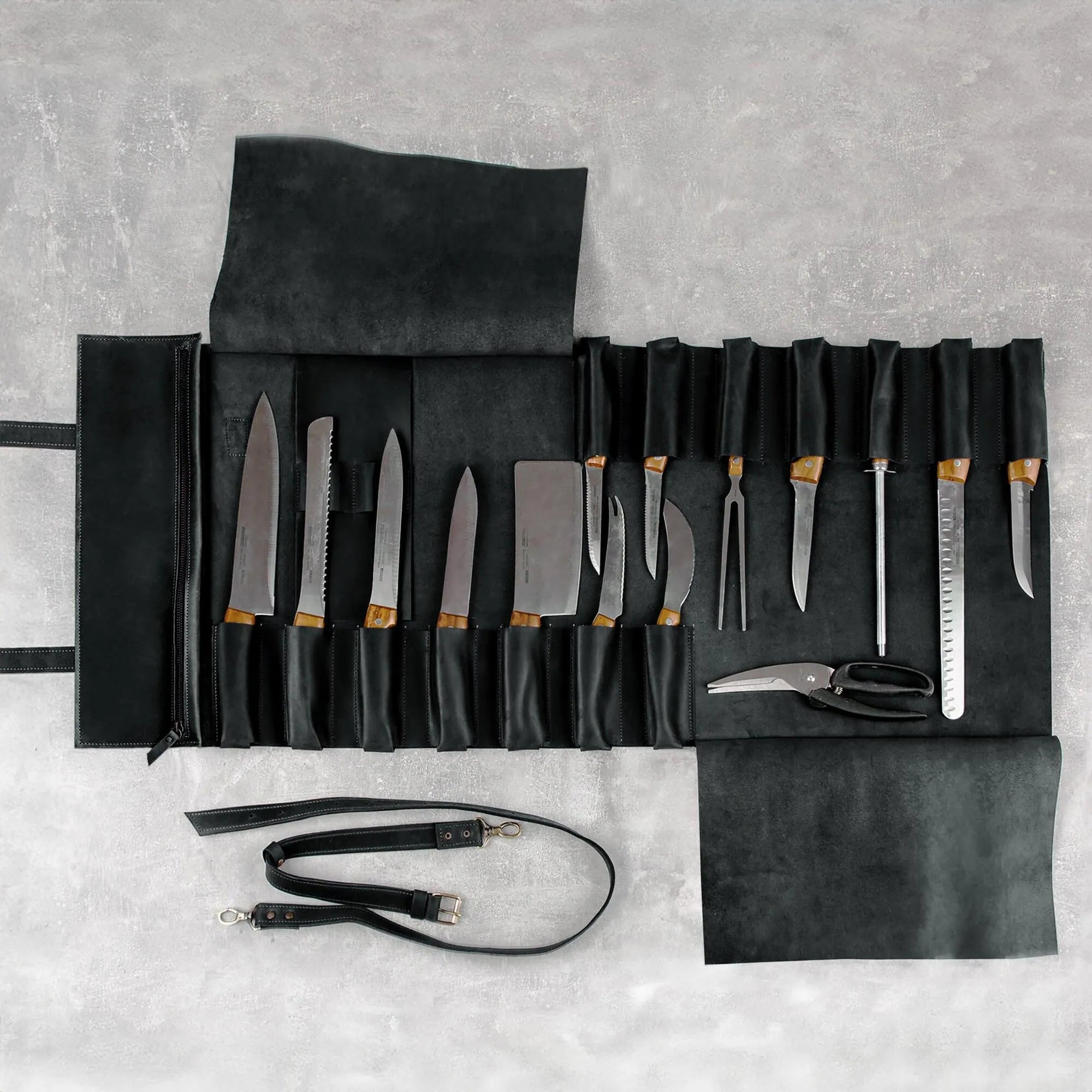 Premium Leather Knife Roll for Chefs & Butchers - Durable Professional Knife Storage Case with 12 Slots - Perfect for Kitchen, Camping & Culinary Gifts