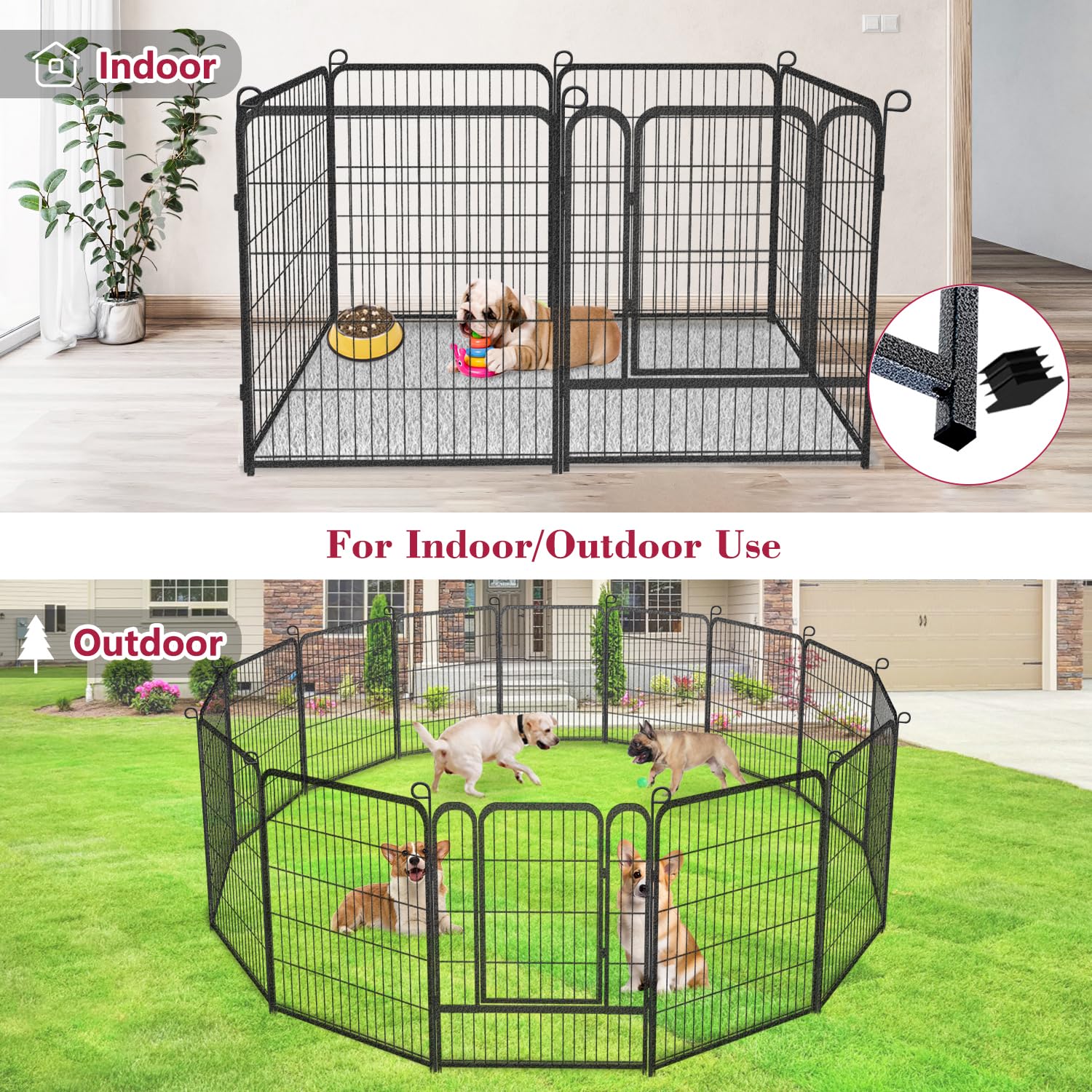 32 Inch 14-Panel Indoor/Outdoor Dog Playpen - Rustproof Puppy Fence for Small & Medium Dogs with Secure Lock | Portable Pet Exercise Pen for Yard, RV, Camping & Home Use