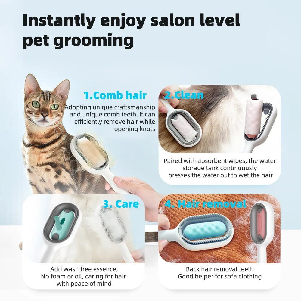 Double Sided Pet Grooming Brush for Cats & Dogs - Long Hair Deshedding Comb with 100 Cotton Tissues - Gentle Kitten Brush for Effective Hair Removal | Perfect for Home Pet Care & Shedding Control