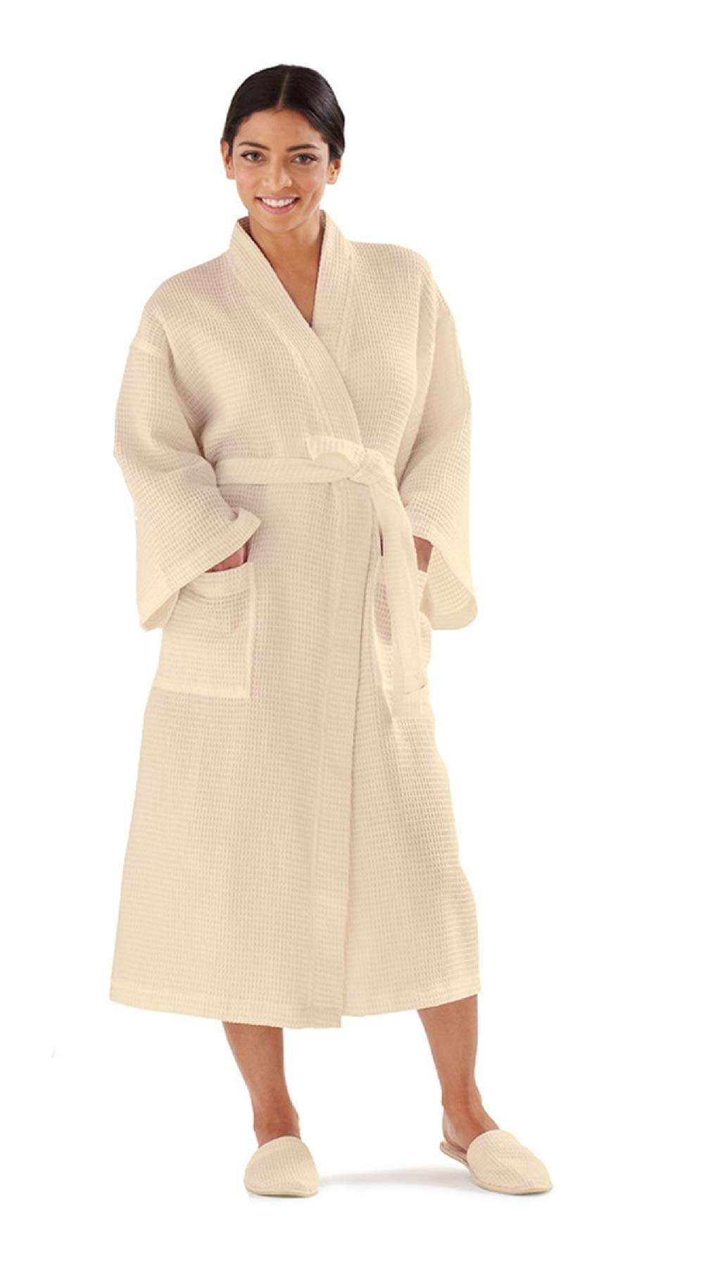 BOCA TERRY Women's Waffle Knit Robe - Long Cotton Kimono Bathrobe for Spa, Hotel & Home Relaxation
