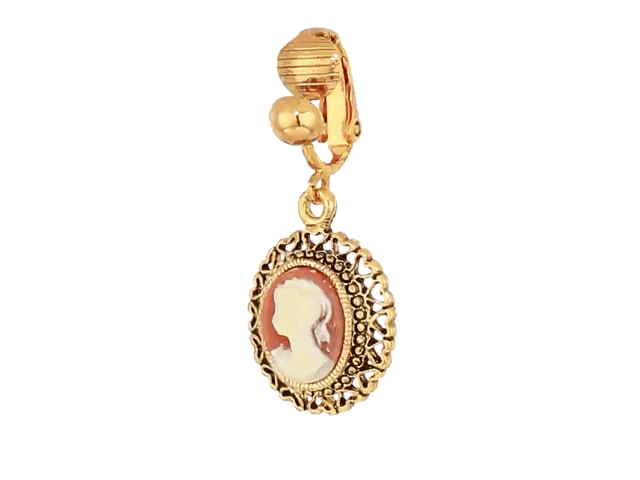 Vintage 1928 Brass Faux Cameo Oval Heart Clip-On Earrings for Women - Elegant Retro Jewelry for Parties, Weddings & Special Occasions