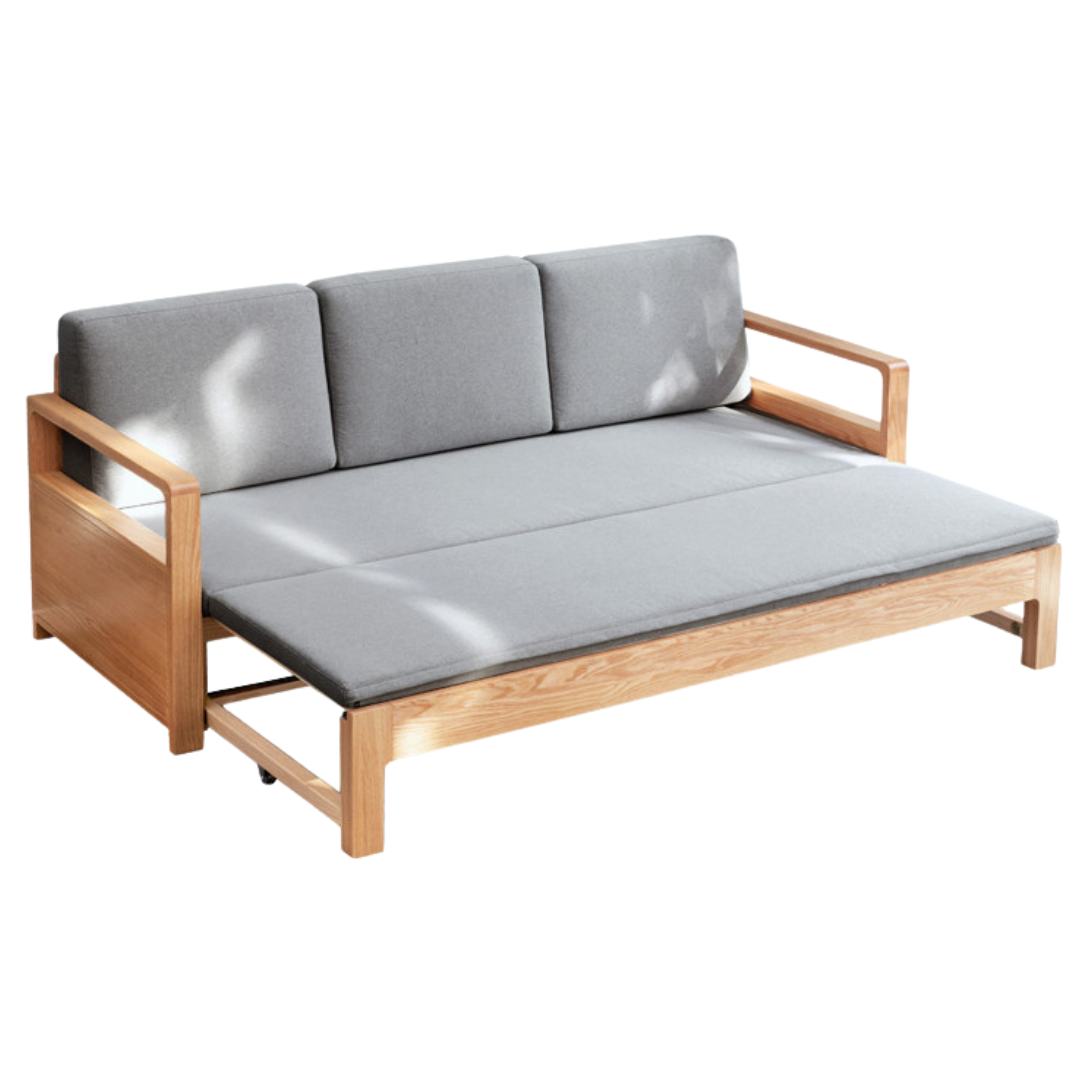 Oak Solid Wood Folding Storage Sofa Bed - Convertible Guest Bed & Space-Saving Furniture for Small Apartments, Living Rooms & Dorm Rooms