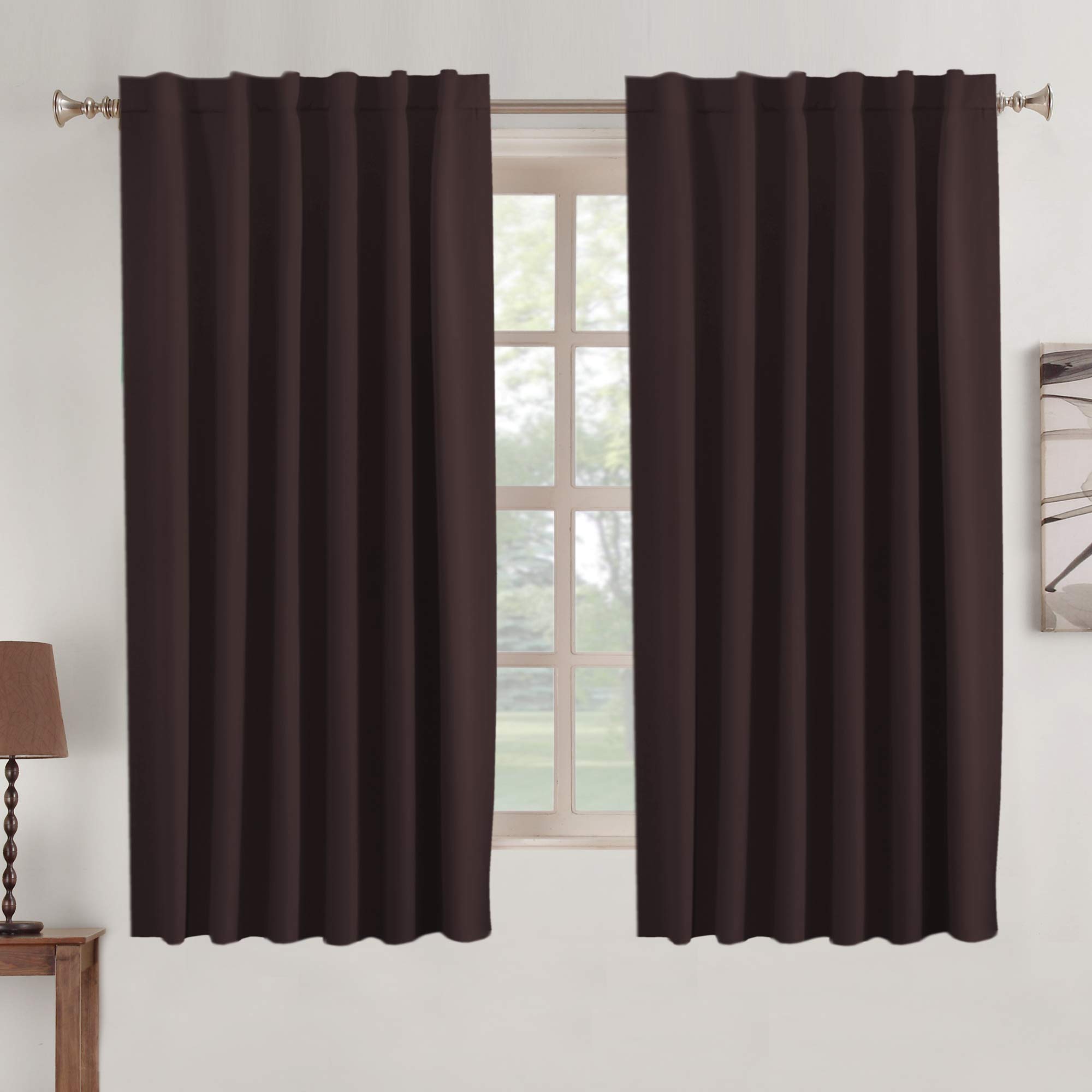 **Blackout Curtains 52x63 Inches - 2 Panels, Brown, Thermal Insulated & Room Darkening Window Treatments for Bedroom, Living Room, Small Windows - Rod Pocket & Back Tab Design for Easy Hanging & Light Blocking**
