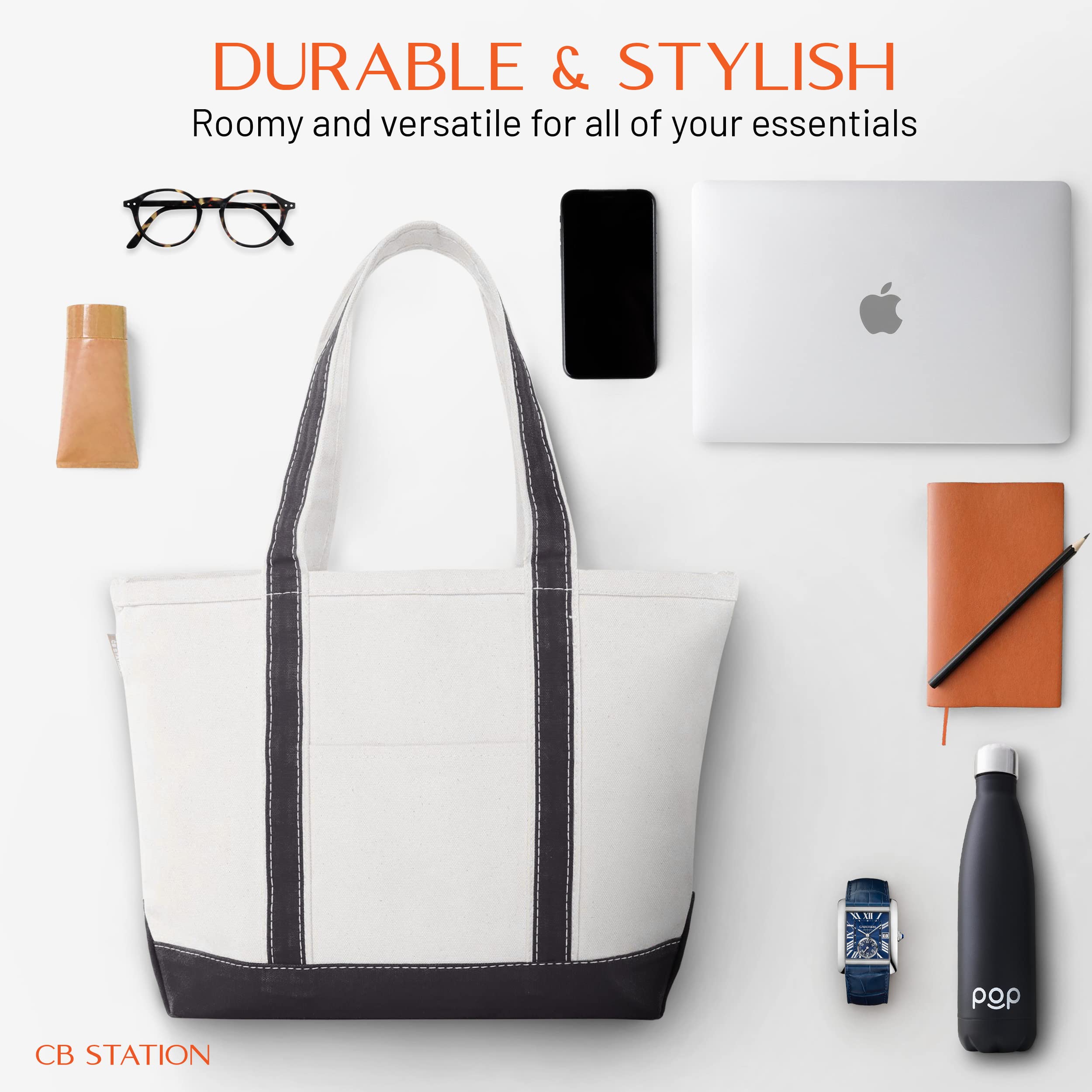 Stylish Medium Classic Canvas Tote Bag for Women with Secure Top Zipper Closure & Convenient Outer Pocket - Perfect for Daily Essentials, Grocery Shopping & Travel Accessories | Office, Beach & Commuter Use