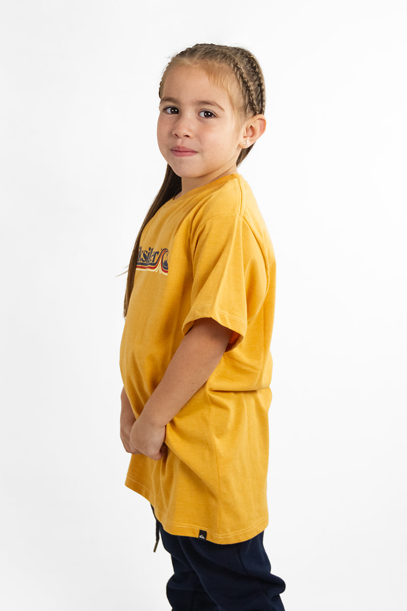 Quiksilver Kids Mc All Lined Up Yellow T-Shirt - Comfortable Cotton Tee for Boys & Girls - Perfect for School, Play & Outdoor Activities