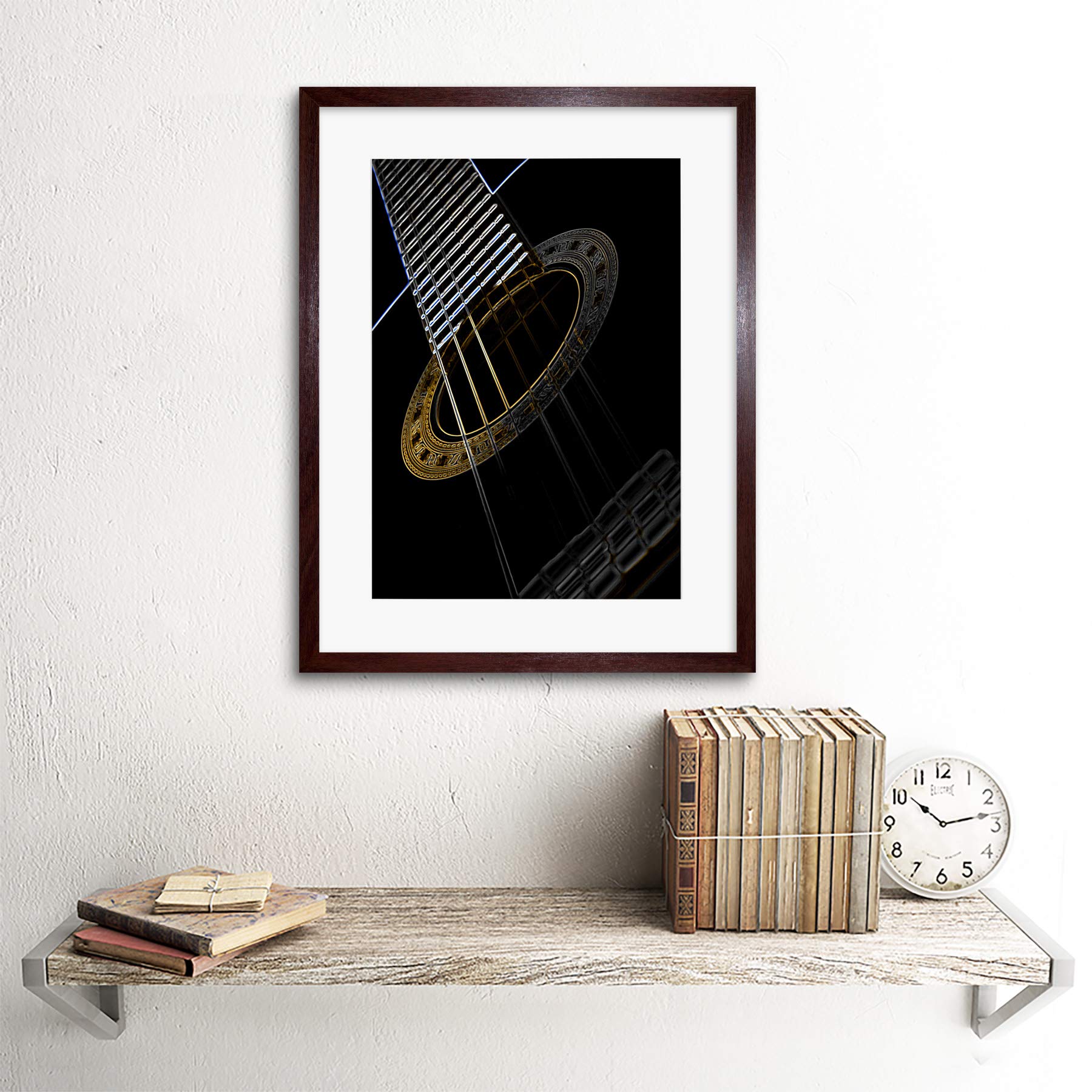 Glow in the Dark Neon Guitar Strings Framed Art Print - Inverse Instrument Music Wall Decor for Bedroom, Studio & Music Lovers (B12X9247)