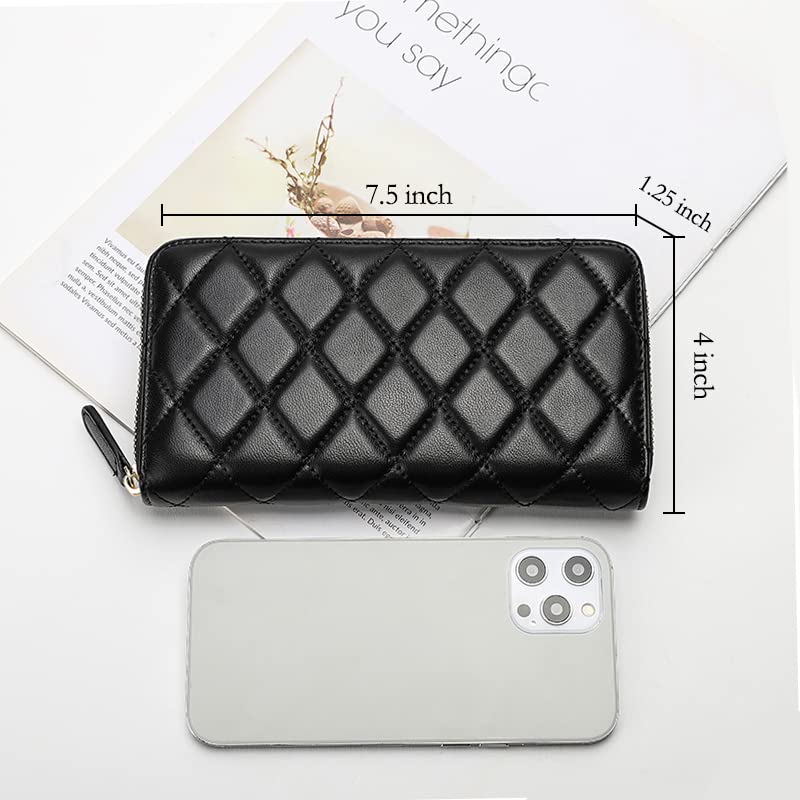 DORIS&JACKY RFID Leather Wallet for Women - Travel Wristlet Bag with Zipper (Large Capacity for Daily Use & Shopping)