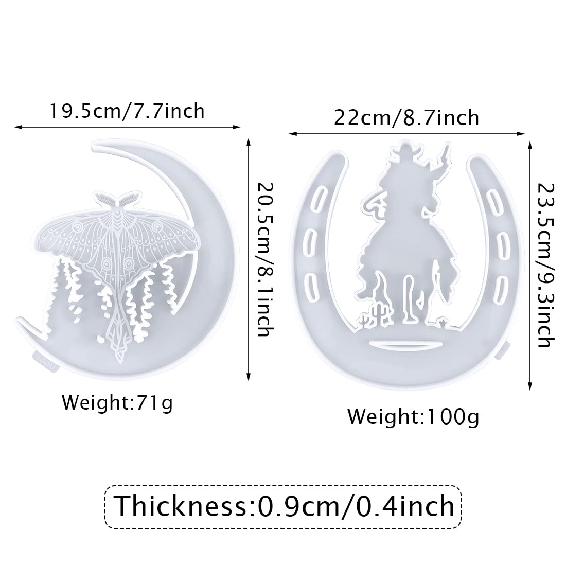 Voyyphixa 2-Piece DIY Resin Molds Set - Crescent Moon, Cowboy Rider & Butterfly Silicone Molds for Epoxy Crafting | Halloween Home Decor, Wall Art & Coaster Making | Perfect for DIY Gifts, Table Centerpieces & Party Decorations