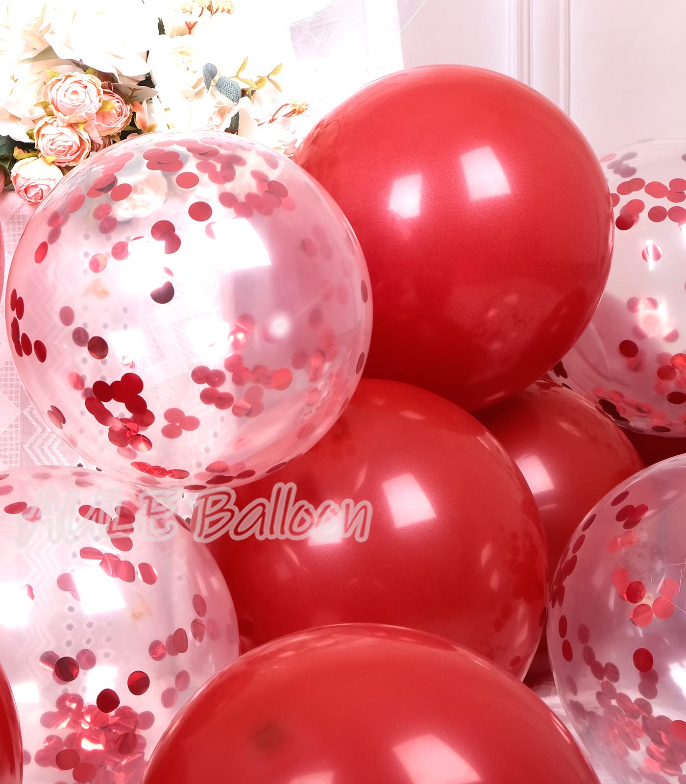 **42-Pack 12in Red Confetti & Latex Balloons with 64ft Ribbons - Party Decorations for Birthday, Wedding, Baby Shower & Holiday Celebrations**