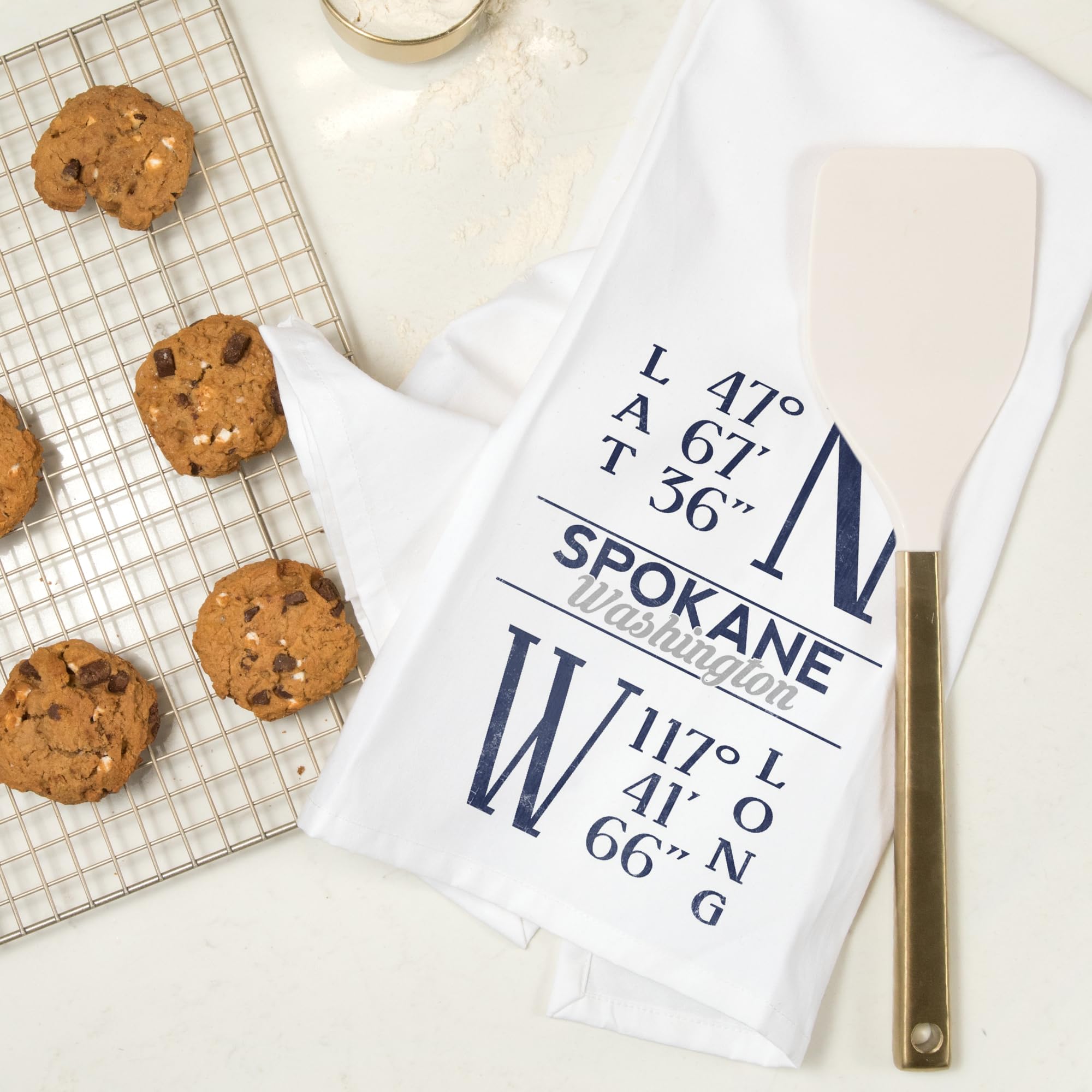 Lantern Press Spokane Washington Latitude Longitude Blue 100% Cotton Tea Towel - Decorative Hand Towel for Kitchen, Home Decor, Housewarming Gift & Farmhouse Style