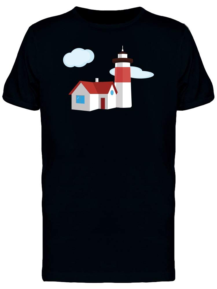 Smartprints Lighthouse with House Doodle T-Shirt for Men - Casual Graphic Tee for Everyday Wear & Street Style Outfits