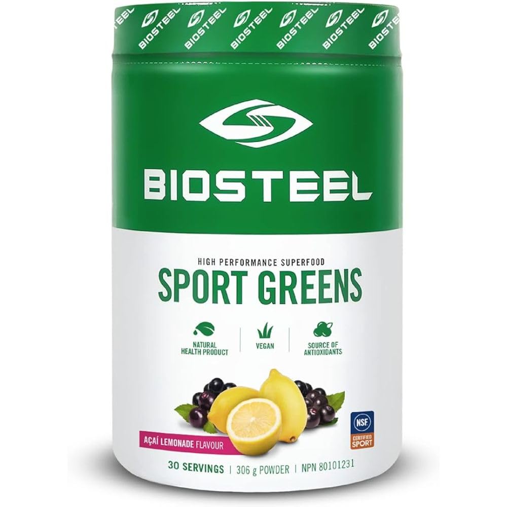 BIOSTEEL Greens Sport Superfood Powder - Acai Lemonade Flavor, 306g | Energy Boost for Athletes & Fitness Enthusiasts | Pre-Workout & Post-Recovery Supplement