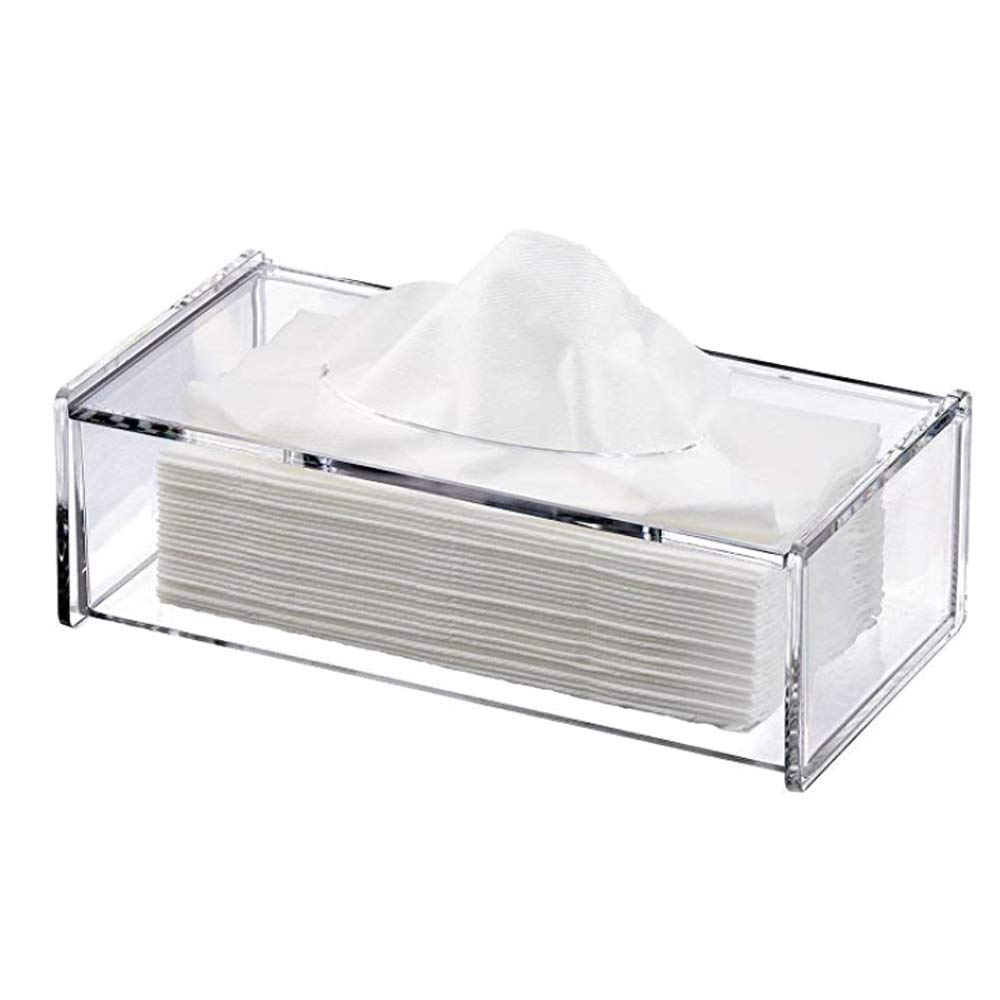 Clear Acrylic Tissue Box Cover - Rectangle Facial Tissue Dispenser Holder for Bathroom, Kitchen & Office | Modern Napkin Organizer for Home Decor | Perfect for Countertops, Desks and Vanities