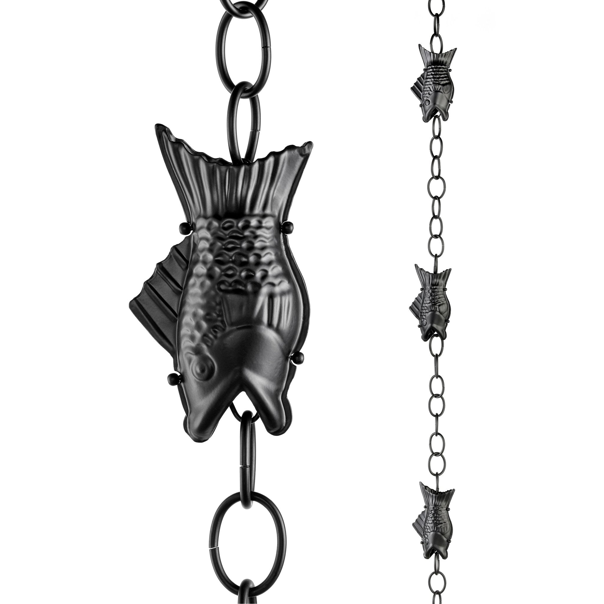 8.5ft Black Fish Rain Chain with 4 Large Decorative Figures - Perfect for Garden Waterfalls, Outdoor Decor & Zen Landscaping