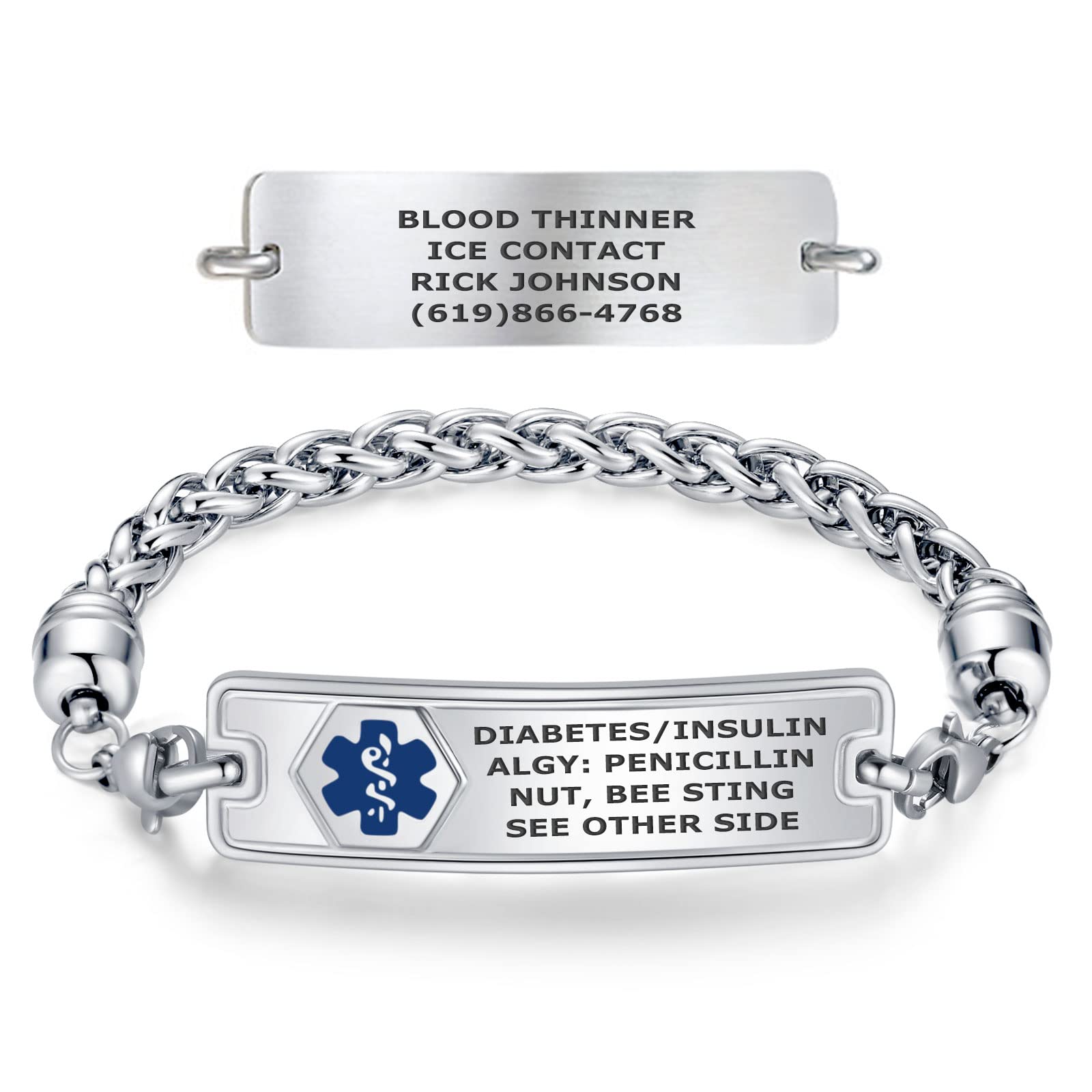 Divoti Custom Engraved Medical Alert Bracelets for Women - Stainless Steel Medical ID Bracelet with Free Engraving - Classic Tag with Wheat Chain - Adjustable Sizing - Perfect for Diabetes, Allergies & Emergency Medical Identification