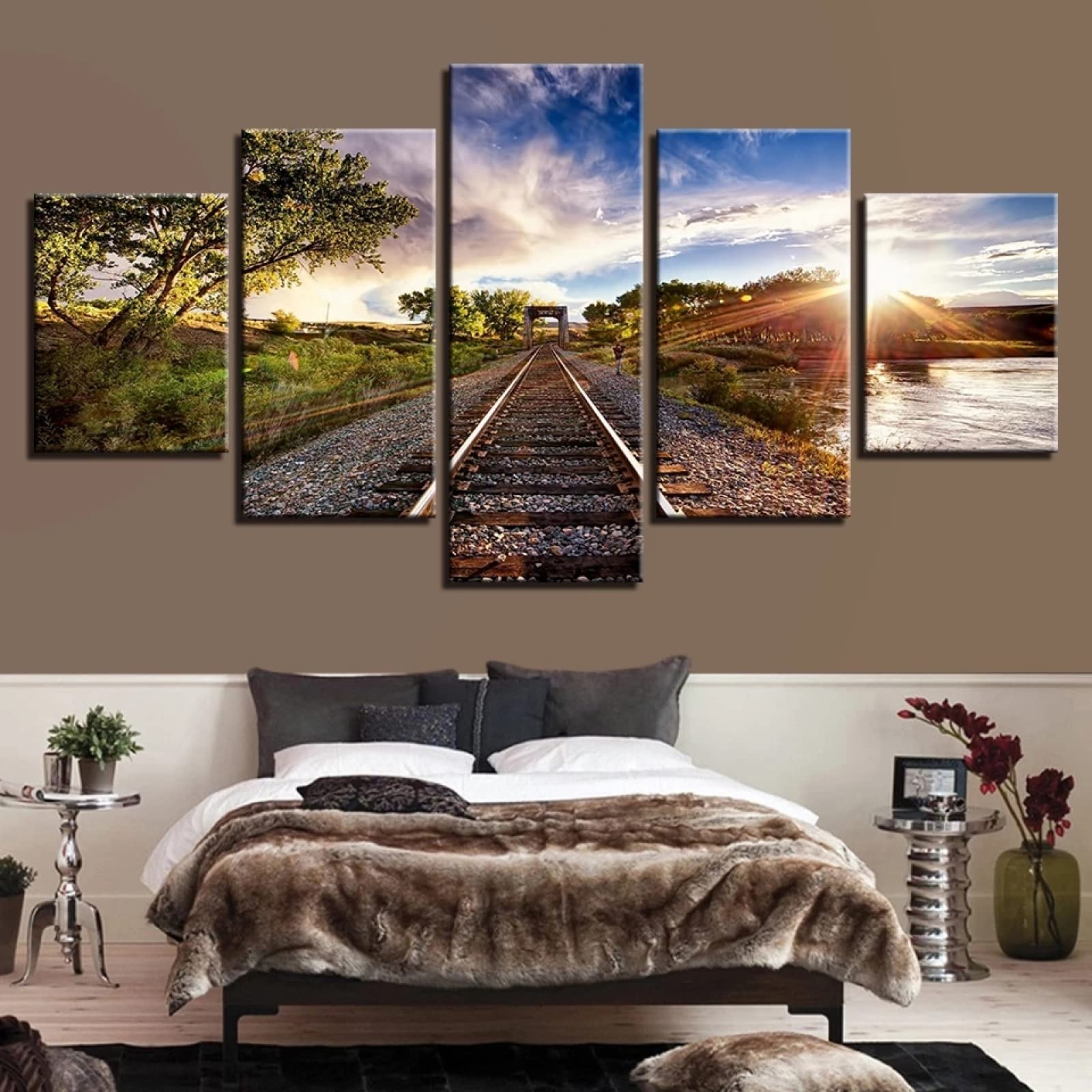 5-Piece Train Track Canvas Wall Art - Home Decor for Living Room & Bedroom