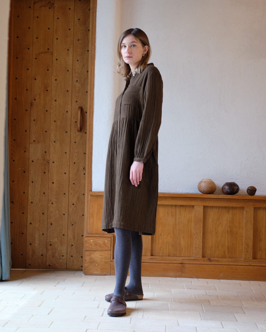 Bea Cotton Shirt Dress for Women | Khaki Check Plaid Casual Midi Dress | Perfect for Office, Date Night & Spring Outfits