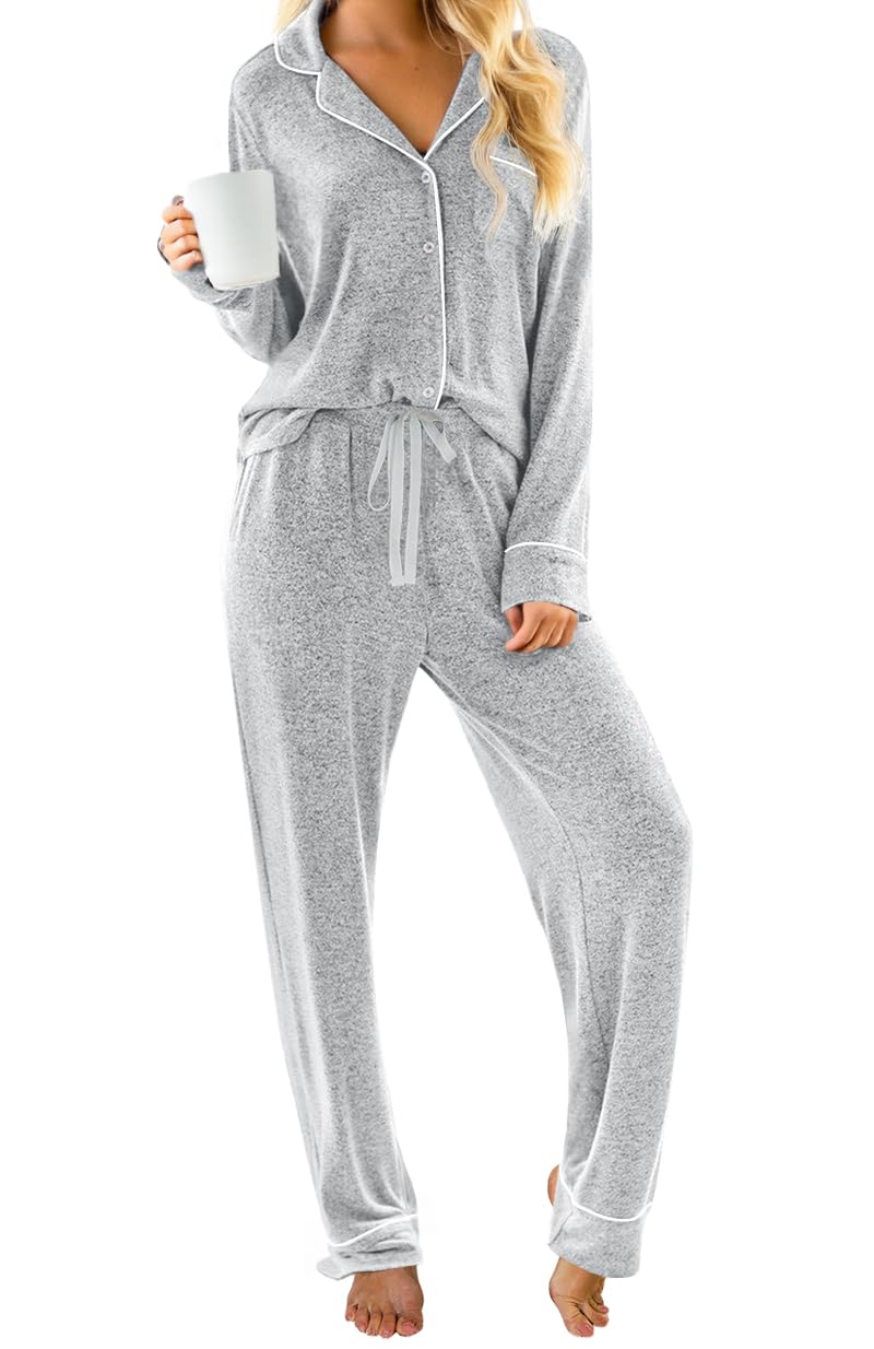PrinStory Women's Long Sleeve Pajama Set - 2 Piece Button Down Sleepwear & Lounge Outfit for Women | Soft Cotton PJ Set for Sleeping, Relaxing at Home, and Cozy Nights