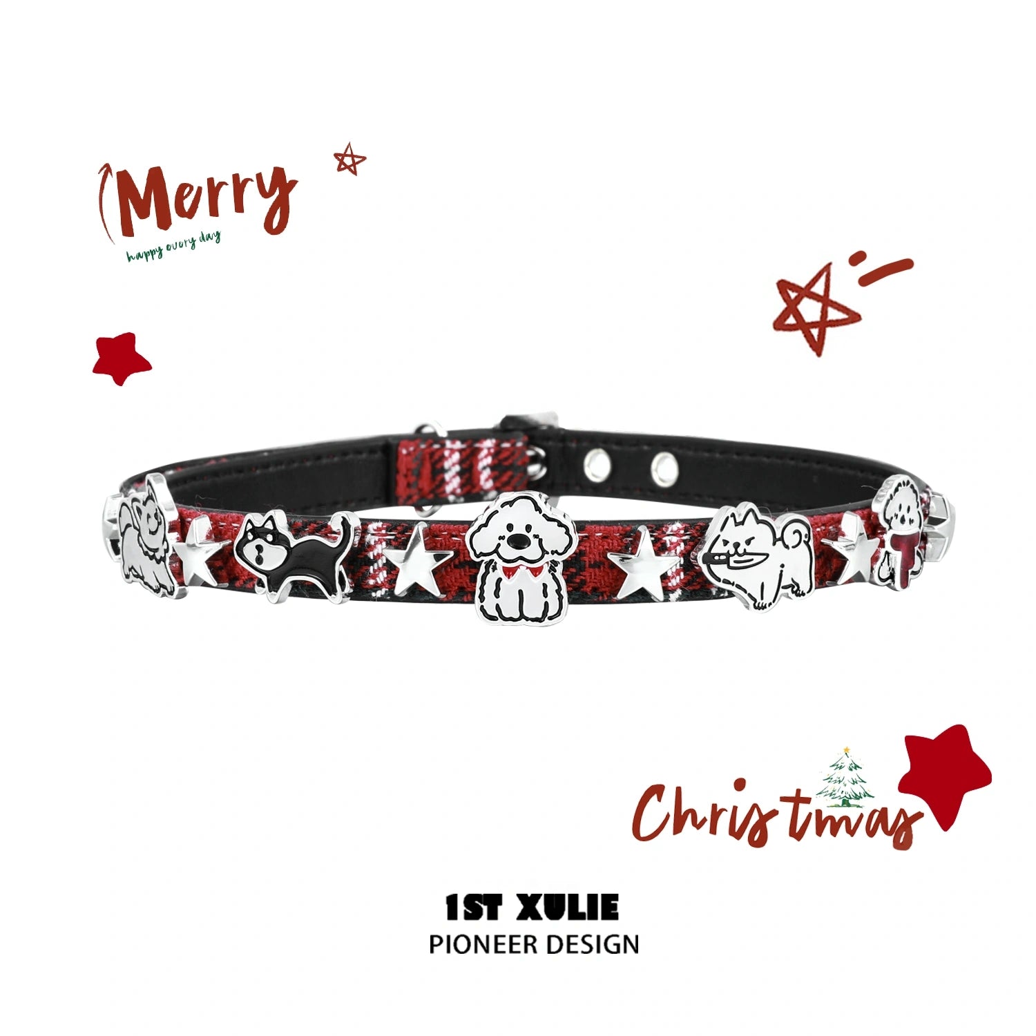 2024 Christmas Graffiti Puppy Leather Nylon Choker Necklace - Trendy Holiday Dog Collar for Pets, Festive Gift for Dog Lovers (Perfect for Christmas Parties, Pet Photos & Holiday Decorations)