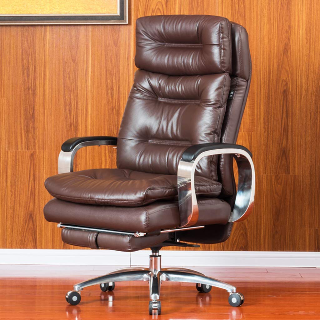 Premium Leather Executive Office Chair - Ergonomic Reclining Swivel Desk Chair with Adjustable Height for Home & Office Workspace (Brown) - Ideal for Long Hours of Work, Gaming & Study Sessions
