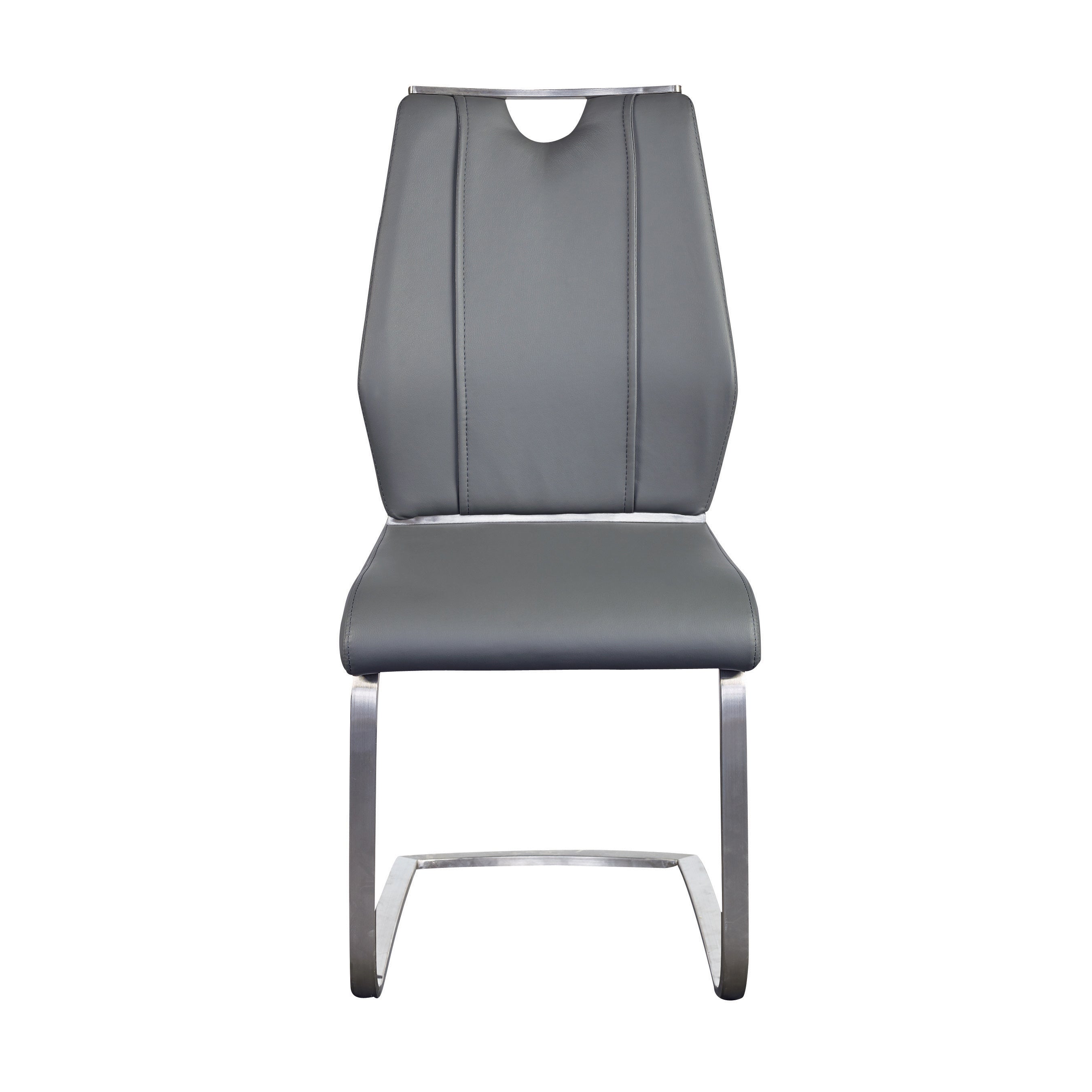 Lexington Side Leather Chair in Brushed Stainless Steel - Set of 2 Modern Dining Chairs for Home & Office | Perfect for Dining Rooms, Conference Tables & Lounge Areas