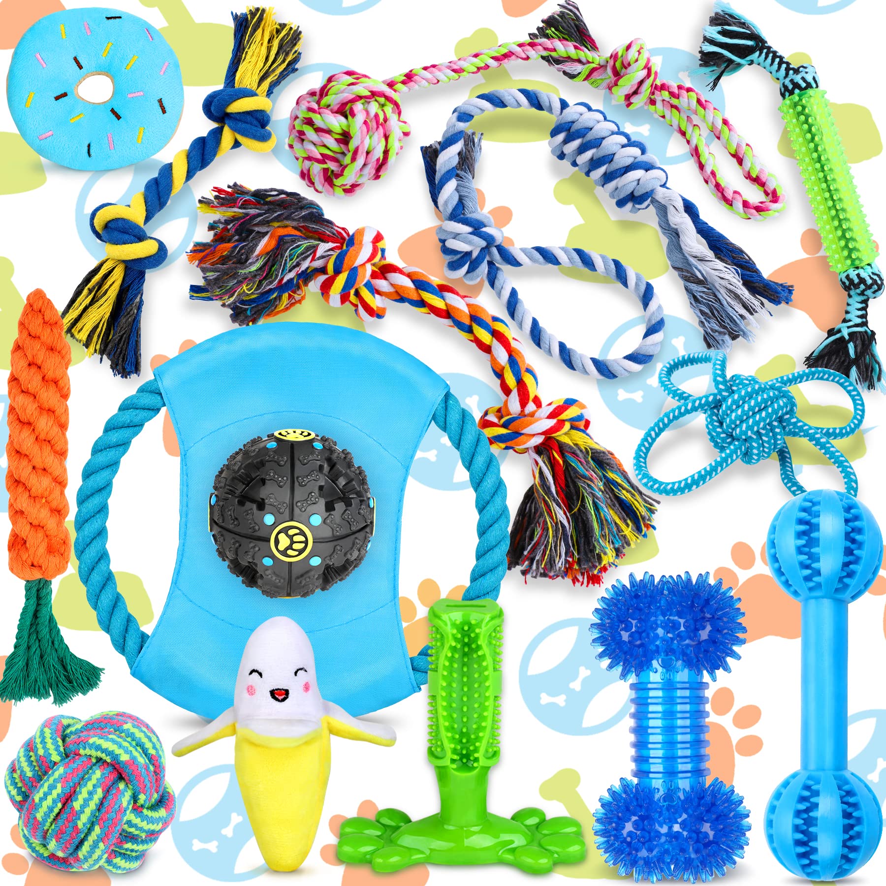 Durable Dog Chew Toys for Aggressive Chewers - 15 Pack for Small Dogs & Puppies - Perfect for Teething & Playtime