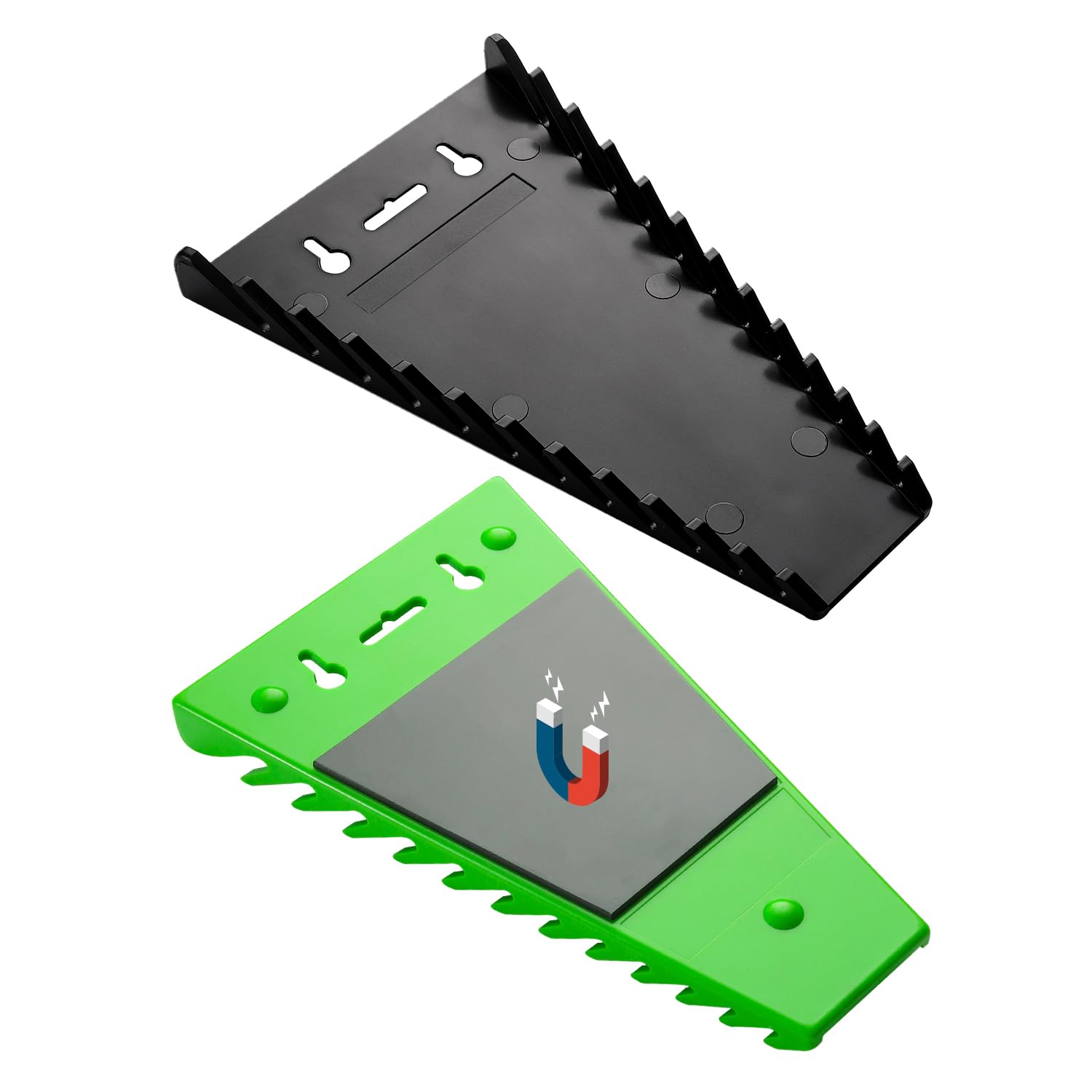 2-Pack Magnetic Wrench Organizer Set - Heavy Duty ABS Tool Holder with 24 Slots for SAE & Metric Wrenches (Green & Black) - Perfect for Toolbox, Garage, Workshop & Mechanic Tool Organization