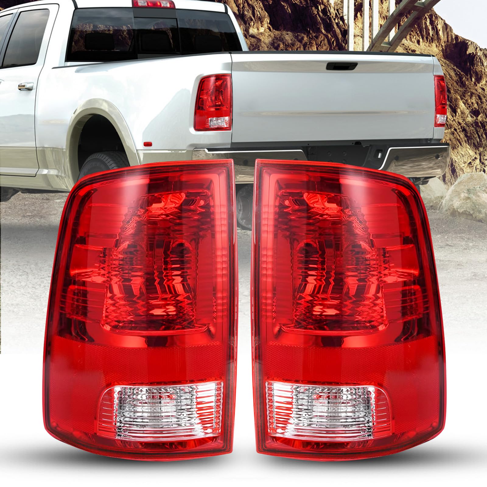 Upgraded AUTOONE Tail Lights Assembly for 2009-2018 Dodge RAM Pickup - OEM Style Rear Tail Lamp Pair (Driver & Passenger Side, Bulbs Not Included) - Perfect for Truck Upgrades, Night Driving Safety & Customization