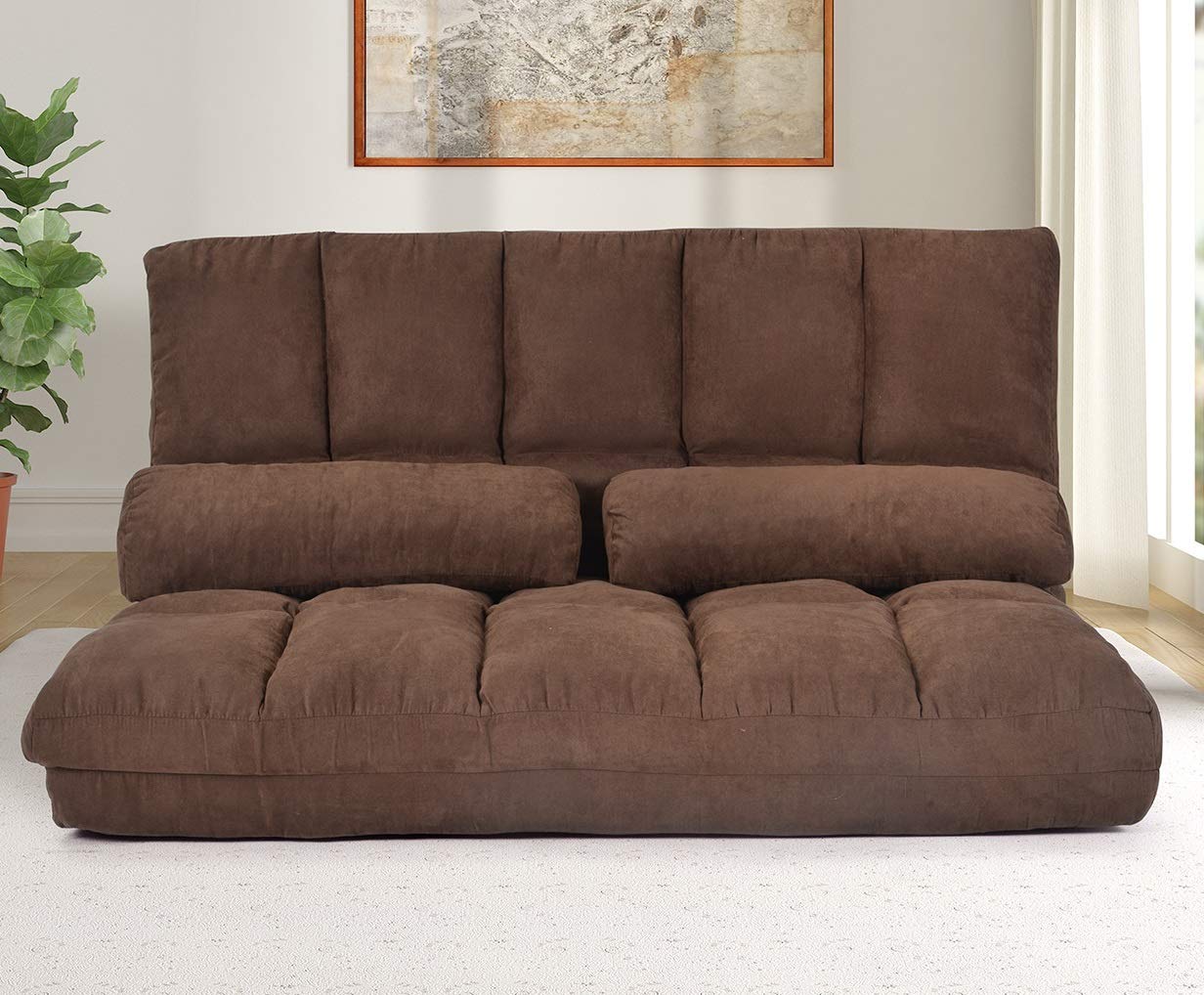 Danxee Double Chaise Lounge Sofa Chair - Floor Couch with 2 Pillows, Brown - Perfect for Living Room, Bedroom, Patio & Outdoor Relaxation