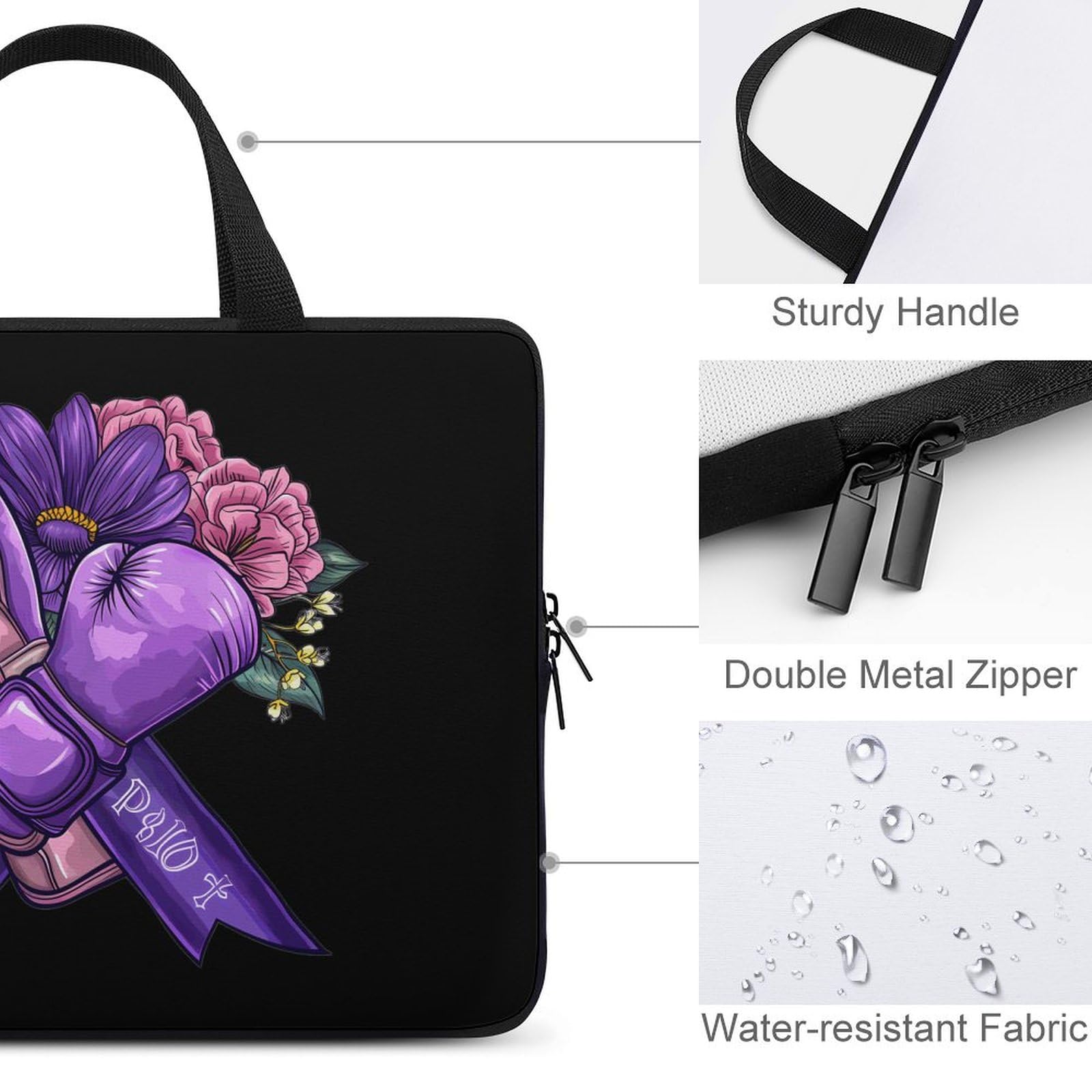 Purple Ribbon Boxing Gloves Laptop Tote Bag - 17 Inch Portable Notebook Carrying Case with Computer Protection - Perfect for Work, School, Gym & Travel