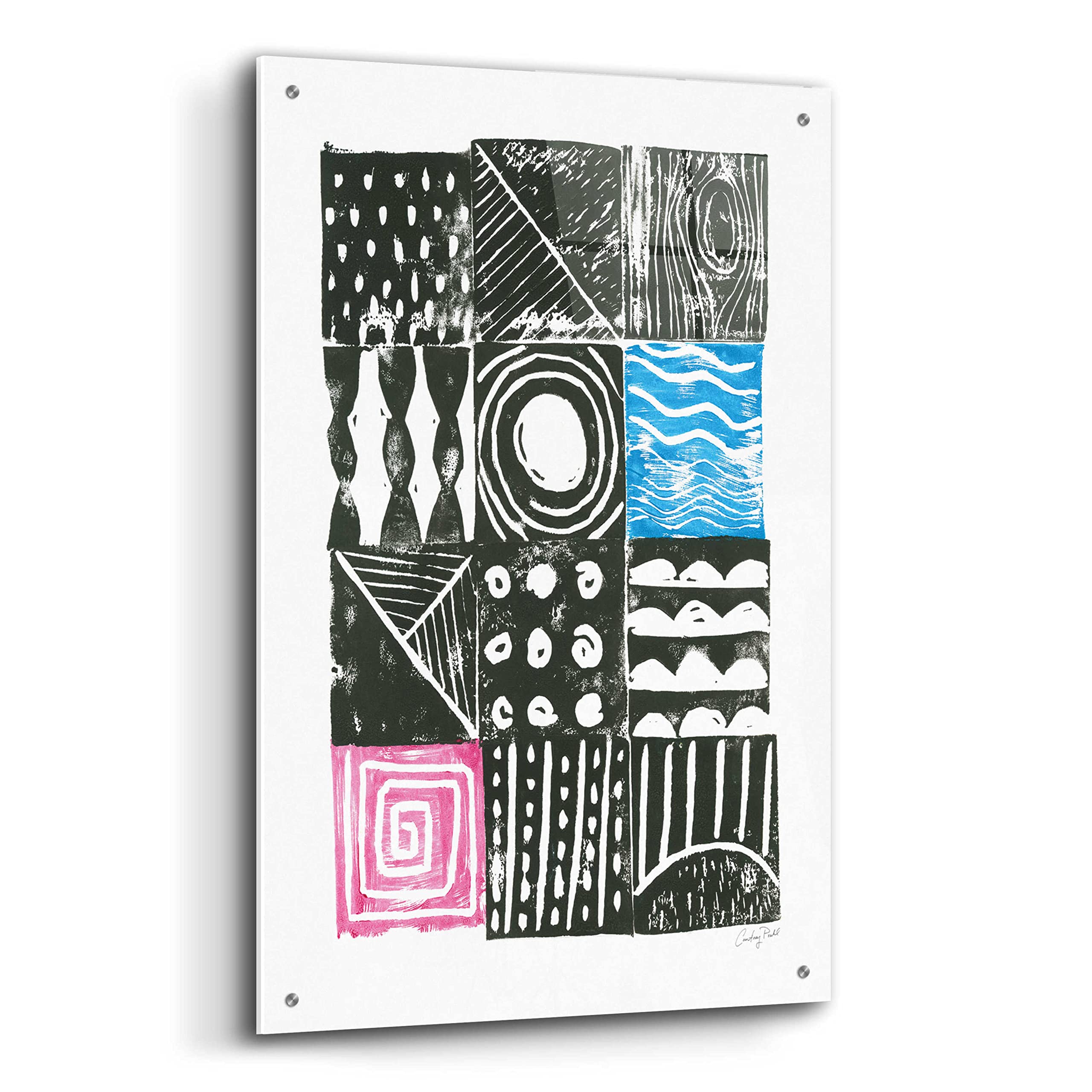 Courtney Prahl Block Print I Acrylic Glass Wall Art - 24x36 Inches Modern Abstract Painting for Living Room, Bedroom & Office Decor