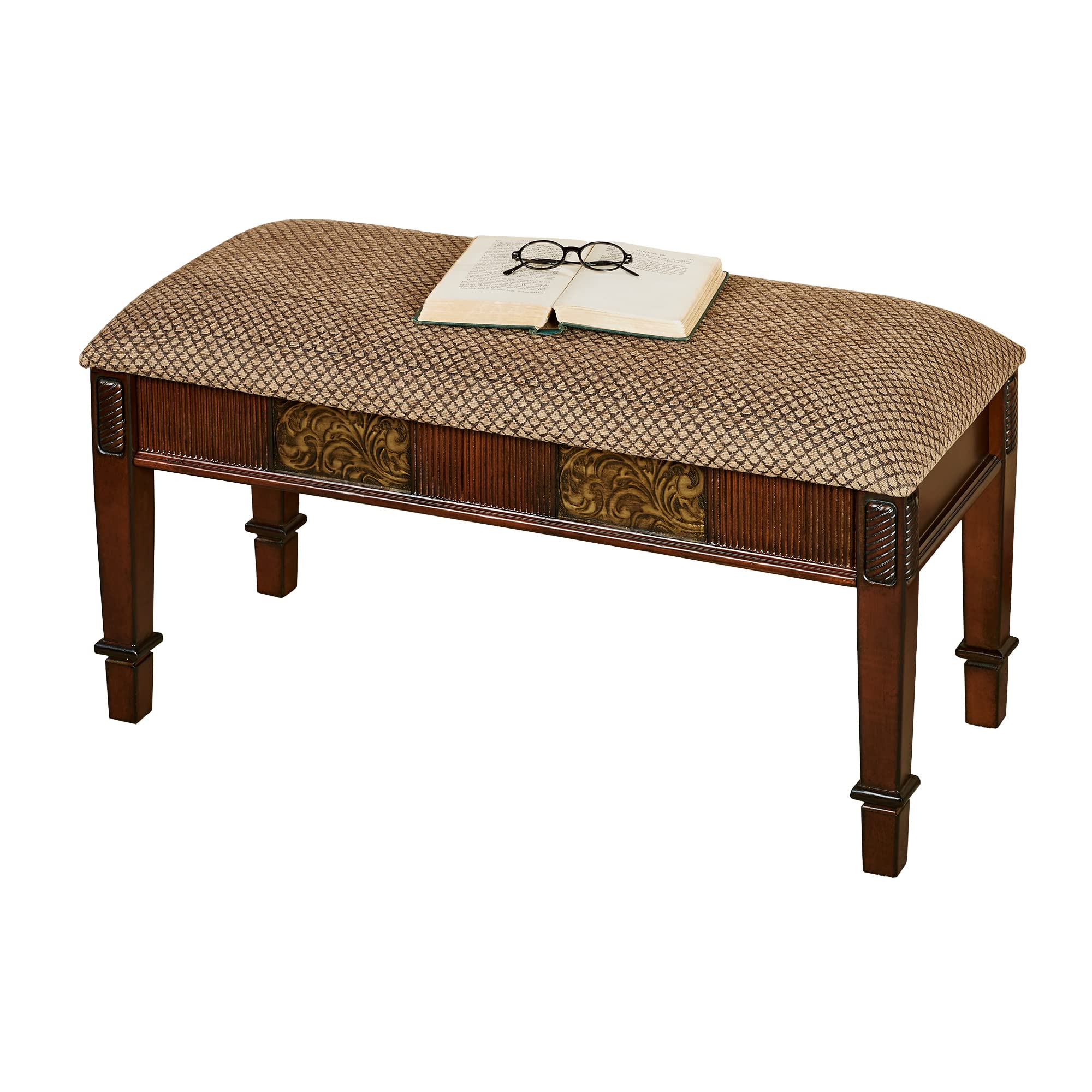 Touch of Class Sarantino Upholstered Bench in Natural Cherry with Chenille Cushion - Functional Bedroom Bench for End of Bed, Living Room Seating, Hallway or Entryway Decor - Perfect for Foyers, Dressing Areas & Home Organization