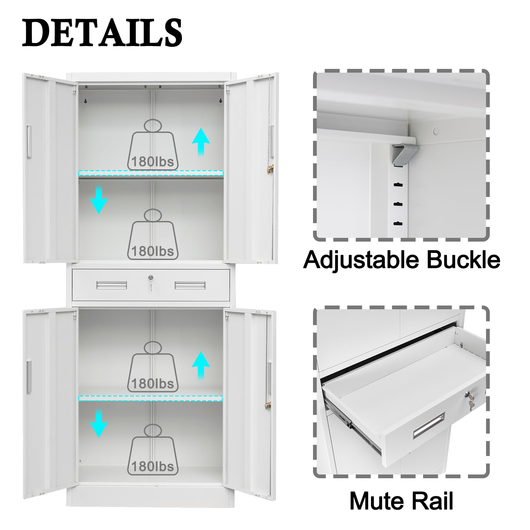 BESFUR Metal Storage Cabinet with Drawer & Adjustable Shelves - White Garage, Office, School Organizer for Tools, Supplies & Equipment