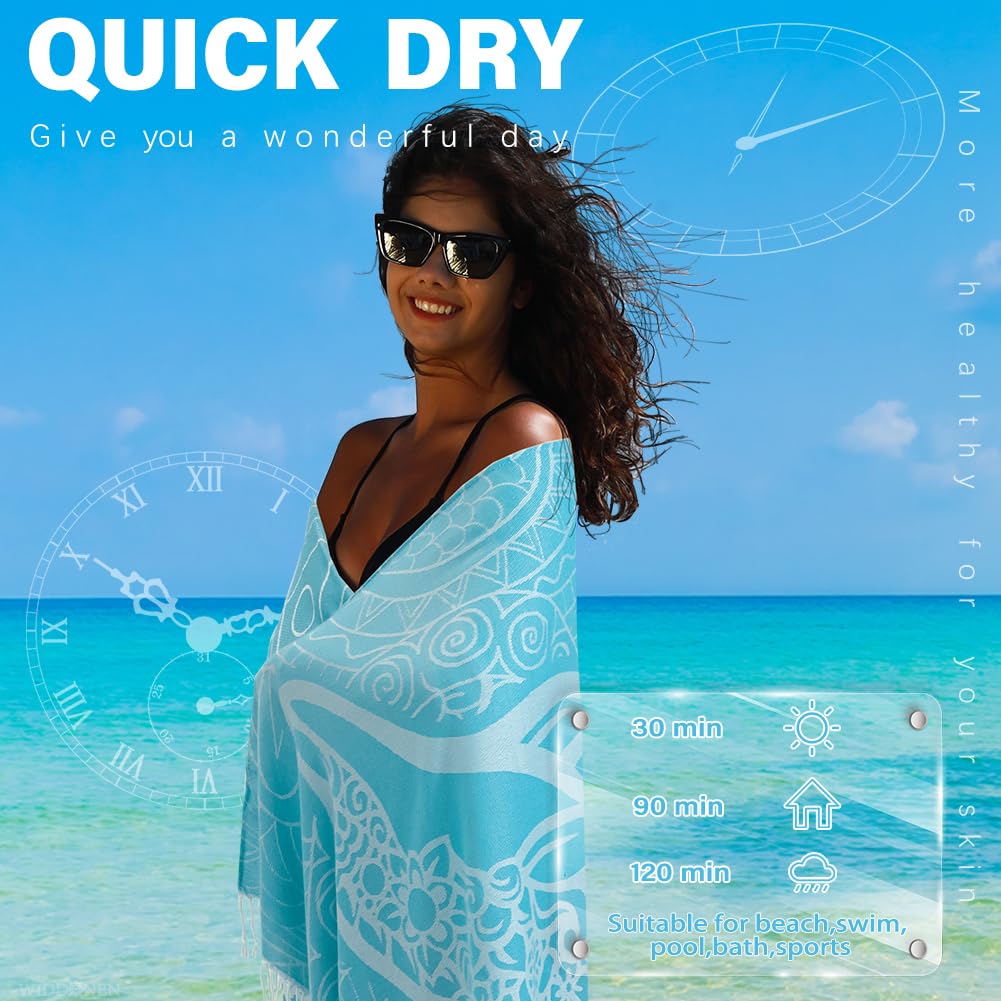 Premium Turkish Beach Towel - Extra Large Quick Dry Absorbent Cotton Lightweight Bath & Swim Towel - Oversized Sand-Free Pool & Beach Accessories for Adults - Perfect for Vacation, Travel, Yoga and Outdoor Activities