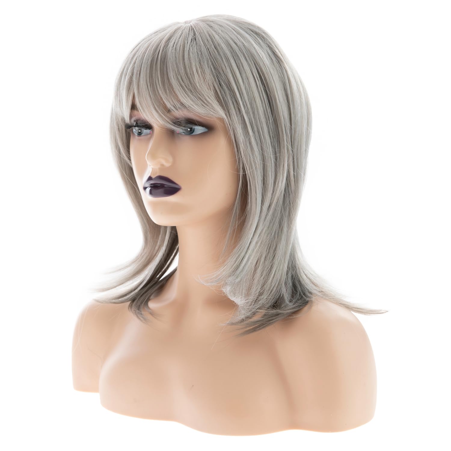 Long Gray Wigs for Women - Natural Straight Synthetic Hair Wig with Bangs | Perfect for Daily Wear, Cosplay & Halloween Costumes