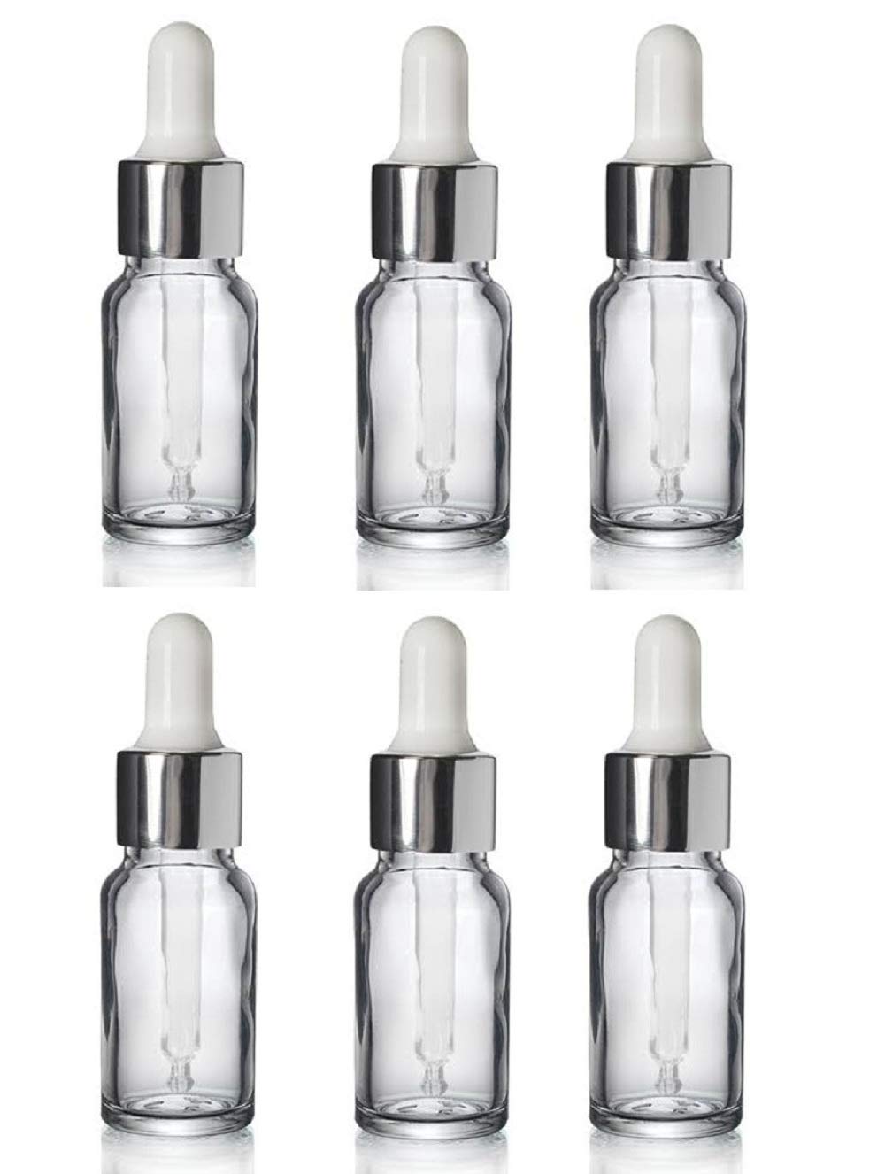 JARBAZAAR 10ml Empty Refillable Clear Glass Essential Oil Dropper Bottles (Set of 6) - 100% Leak Proof Cosmetic Sample Containers with Glass Eye Droppers for Aromatherapy, DIY Beauty & Travel Size Liquids