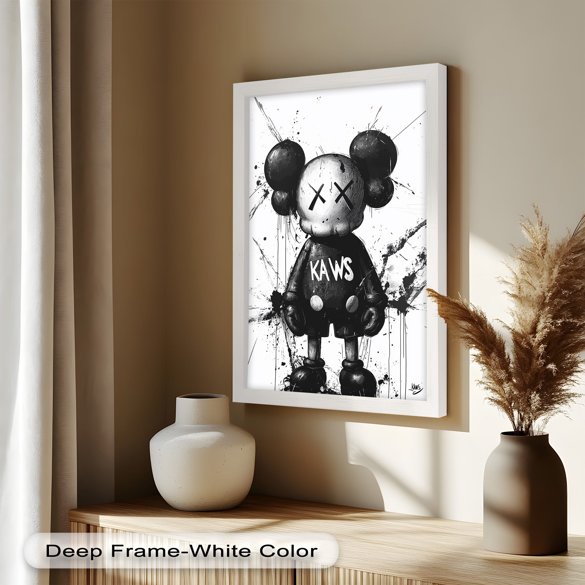 KAWS Graffiti Oil Painting - Black & White Figure Artwork for Home Decor & Gift Ideas | Modern Wall Art for Living Room, Bedroom & Office