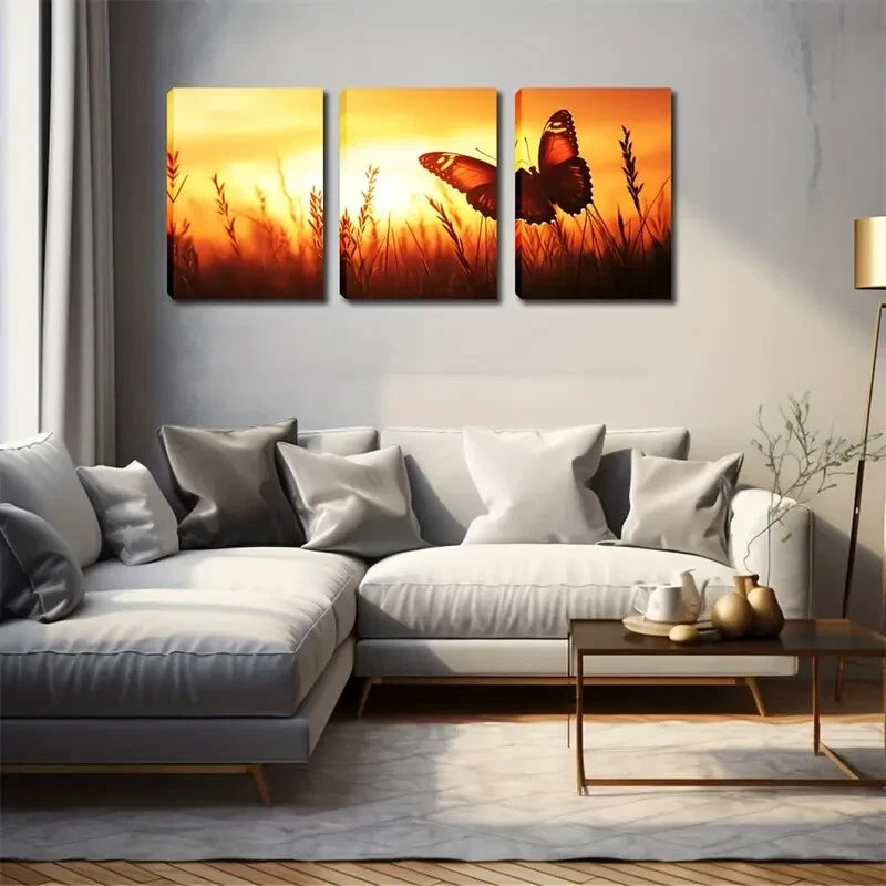3-Piece Floral Gloss Butterfly Wall Art Set - Framed Canvas 50x70cm - High Quality Print - 100% Australian Made - Ready to Hang - Perfect for Living Room, Bedroom & Office Decor
