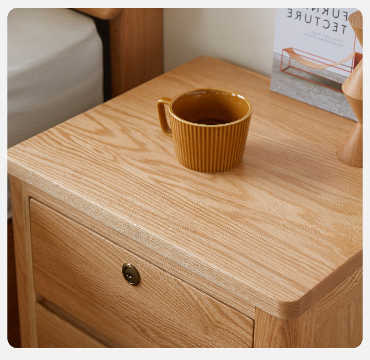 Solid Oak Wood Nightstand with Locking Drawer - Stylish and Durable Bedside Table for Bedroom, Living Room, or Guest Room