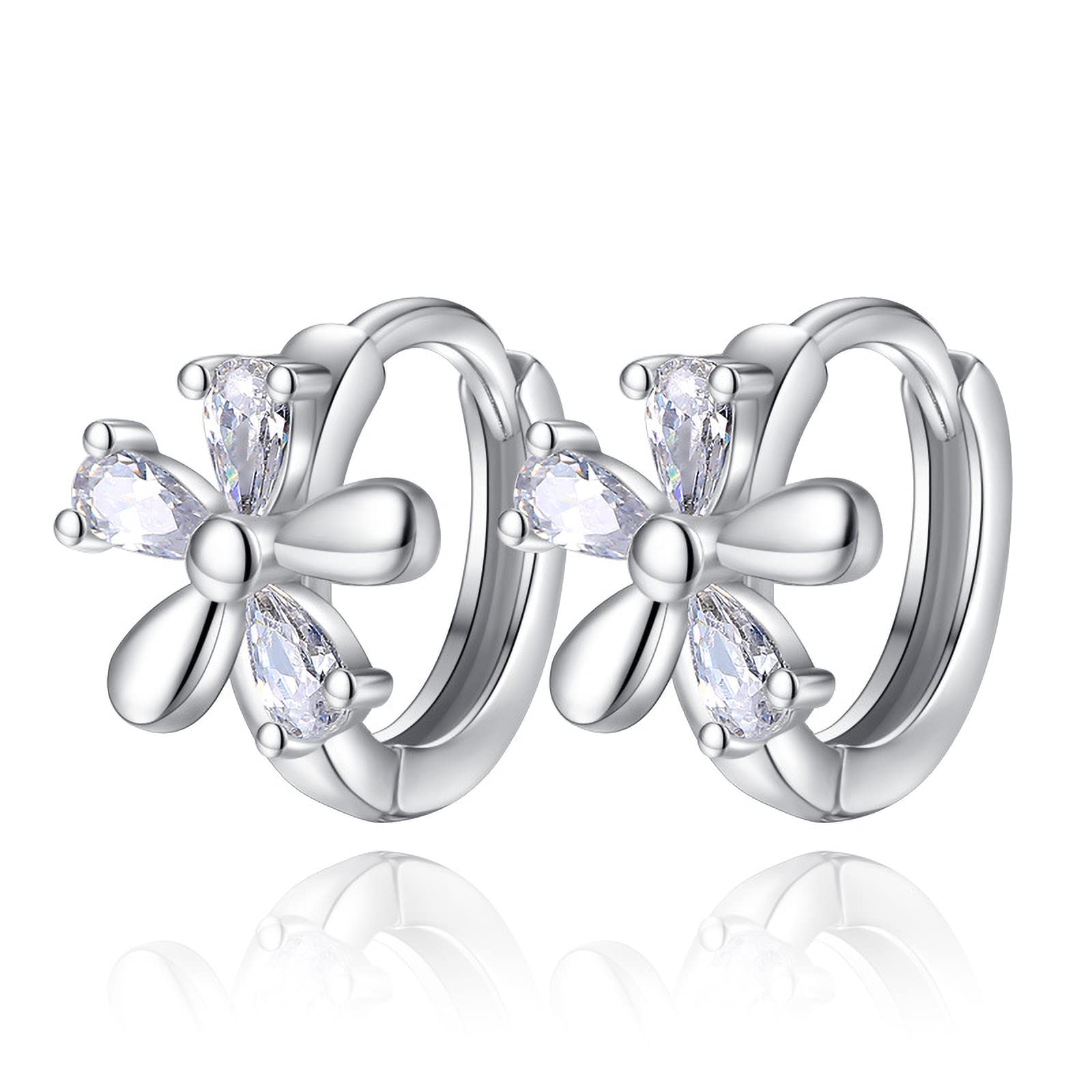 Sparkling Cubic Zirconia Flower Cluster Huggie Hoop Earrings for Women - Elegant Small Hinged Hoops with Stud Design - Perfect Gift for Girlfriend, Wife, Daughter | Great for Date Night, Wedding, Party & Everyday Wear