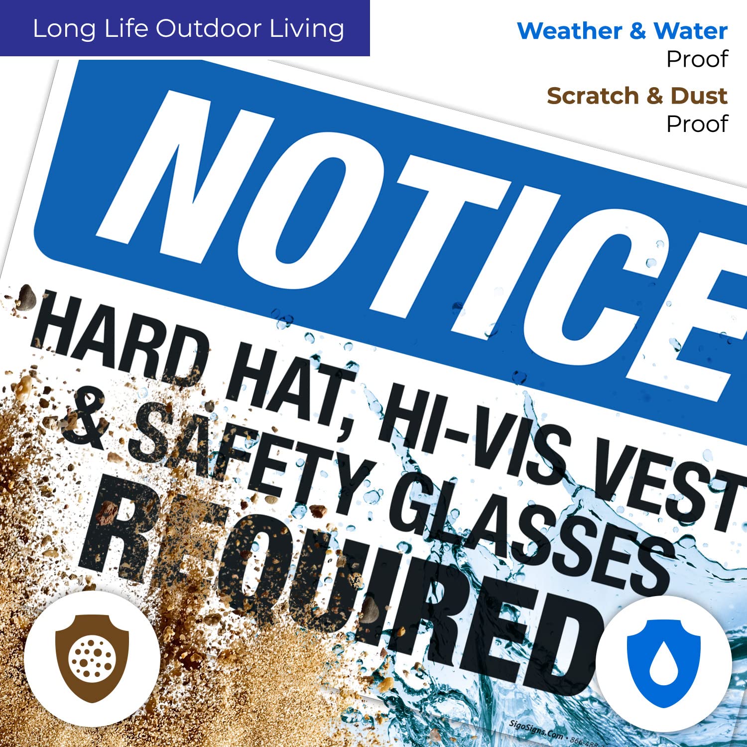 OSHA Compliant Hard Hat Hi-Vis Vest & Safety Glasses Required Sign - 10x14 Inches Rust-Free .040 Aluminum Safety Sign - Fade Resistant for Indoor/Outdoor Use - Made in USA - Perfect for Construction Sites, Warehouses & Industrial Facilities