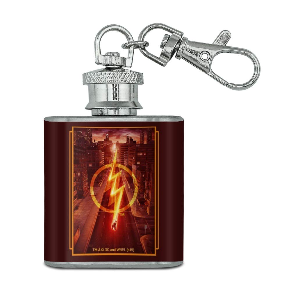 The Flash TV Series Lightning Streak Stainless Steel 1oz Mini Flask Keychain - Perfect for Gifts, Cosplay & Superhero Fans - Great for Parties, Collectors & DC Comics Enthusiasts