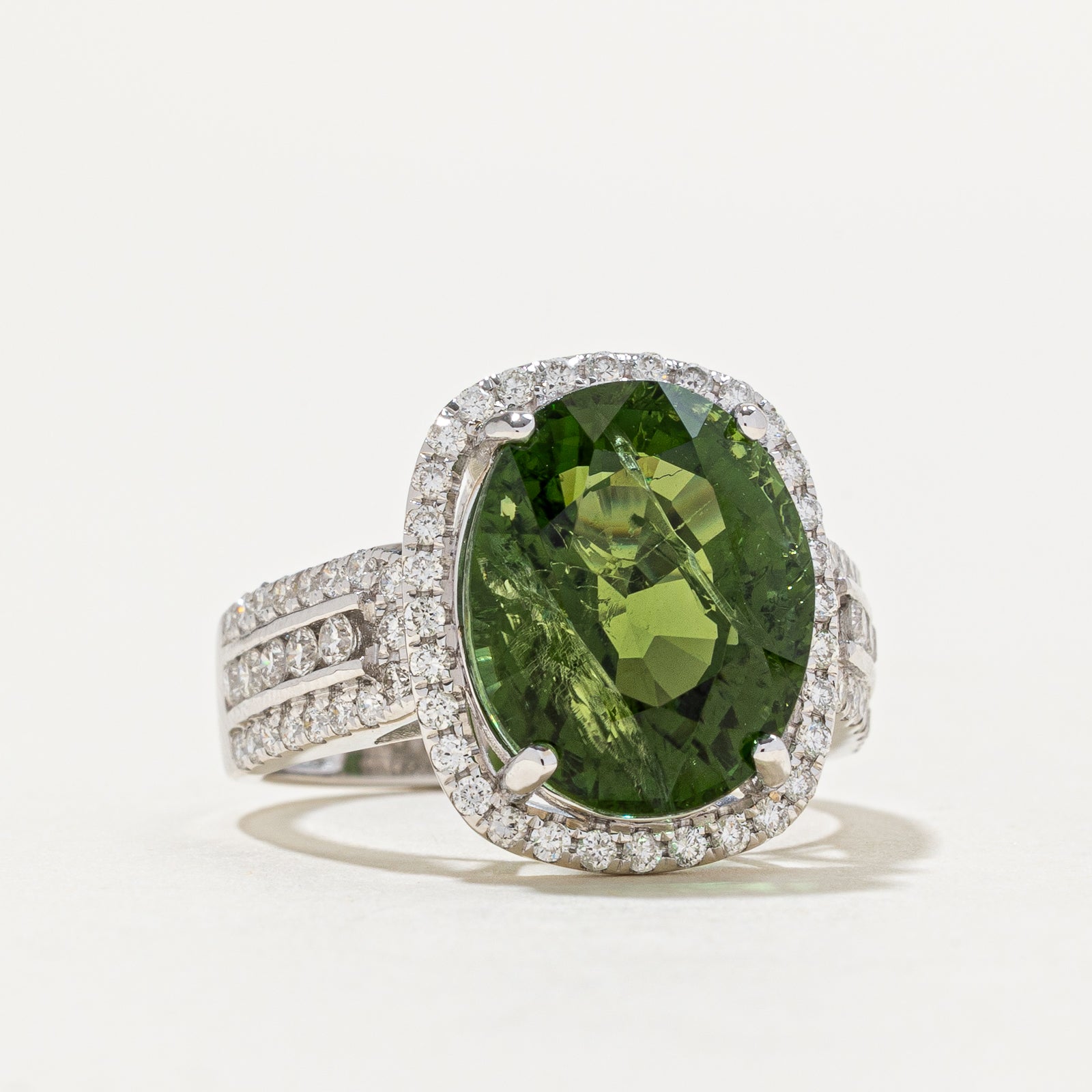 18K White Gold Tourmaline and Diamond Cocktail Ring - 6.00ct Tourmaline & 0.65ctw Diamonds - Size 6.5 - Elegant Evening Wear & Special Occasion Jewelry Gift