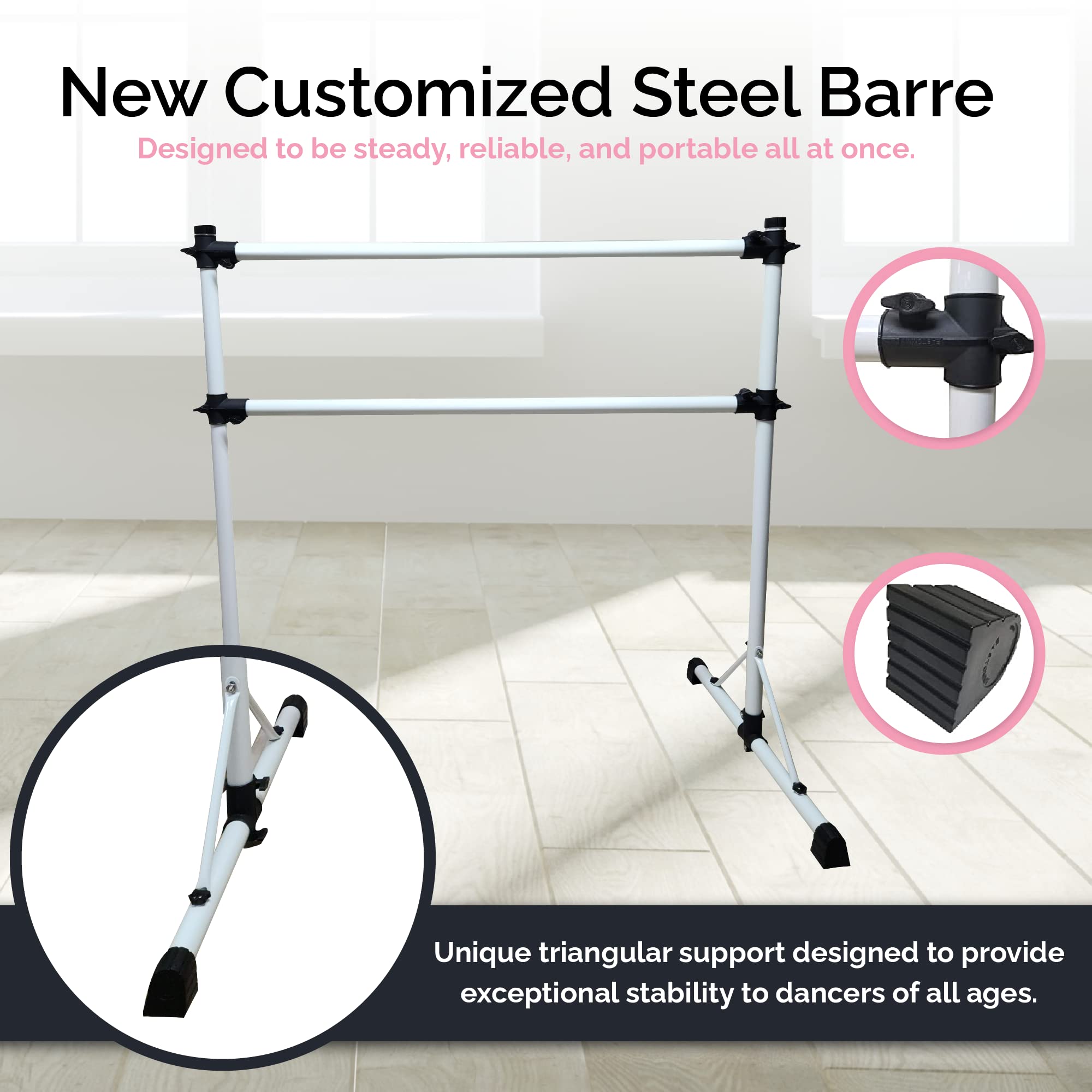 Premium 4 Ft Adjustable Steel Double Ballet Barre with Anti-Wobble Design - Portable Dance Bar for Home & Gym - Includes Carry Bag & Beginner Guide - Perfect for Ballet Practice, Stretching, Dance Training & Fitness Workouts