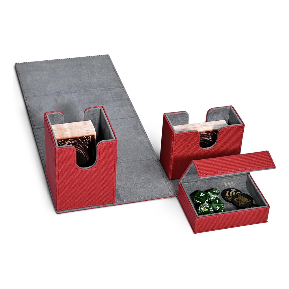 Premium Cogae Card Deck Box with Flip Dice Tray - Durable Storage Case for Sports & Game Cards - Easy to Install & Use (Red) - Perfect for MTG, Pokemon, Yu-Gi-Oh & Board Game Nights