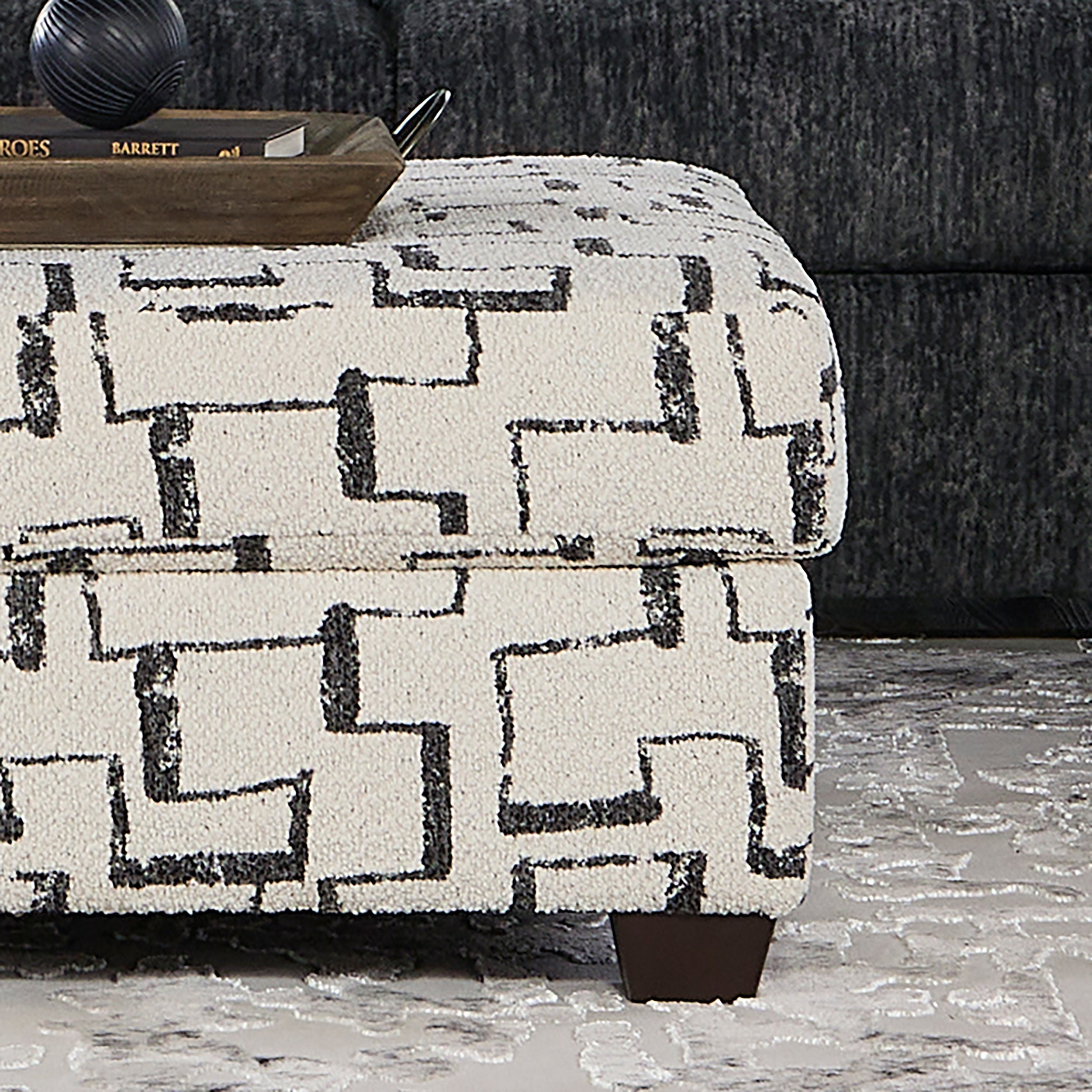 Roundhill Furniture Nason Geometric Patterned Ottoman - Modern Accent Footrest with Stylish Design for Living Room, Bedroom & Office Decor
