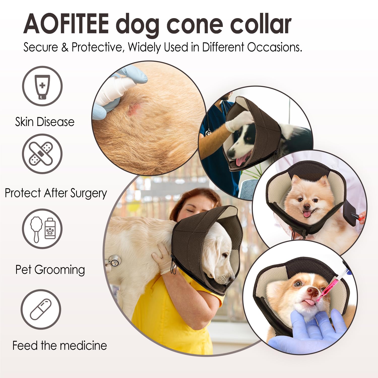 AOFITEE Soft Adjustable Dog Cone Collar - Large Breathable Mesh Elizabethan Collar for Post-Surgery Recovery, Prevents Licking Wounds - Perfect for Dogs After Spay/Neuter Surgery or Injury Care